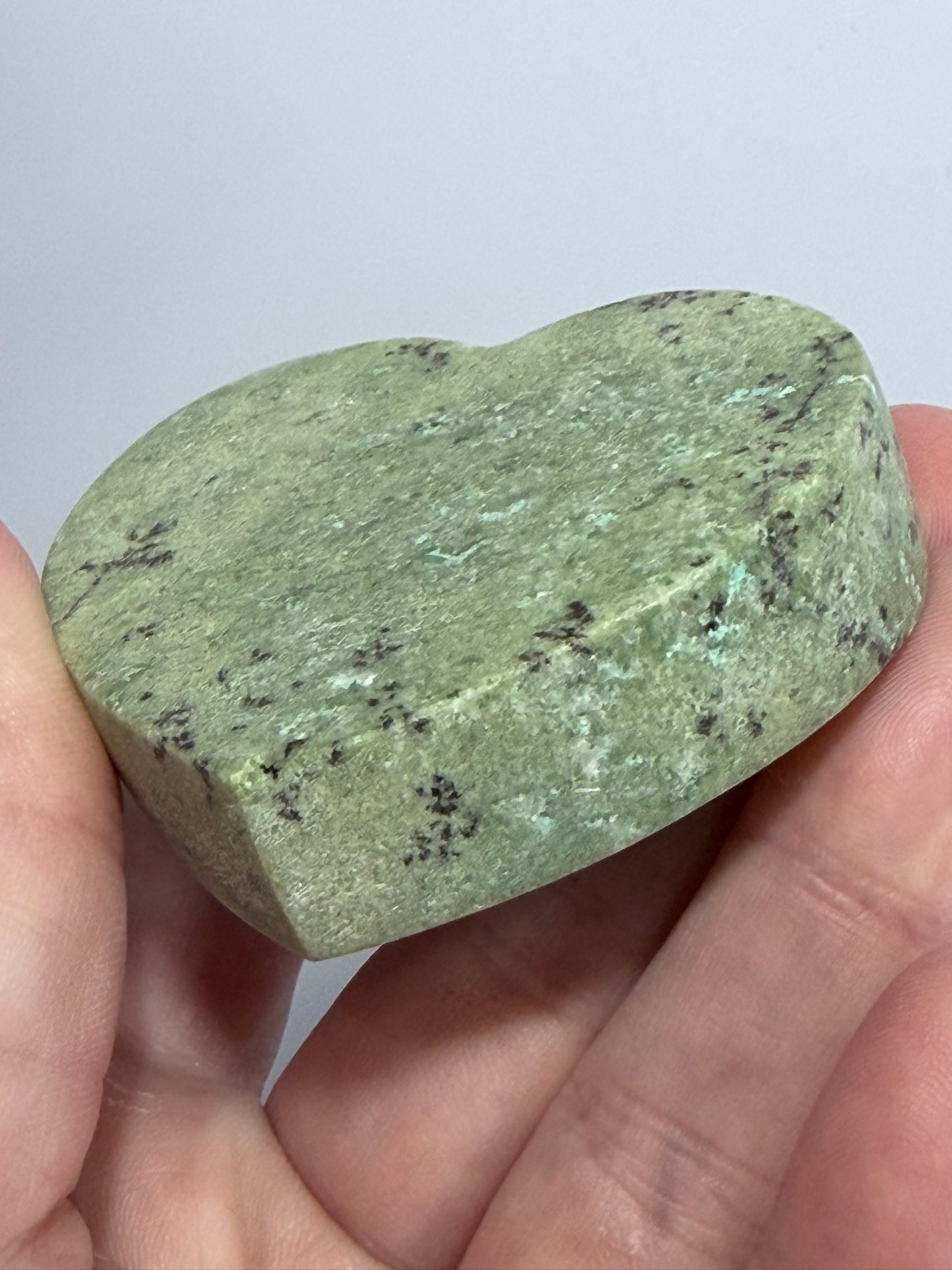 Madagascan Chrysoprase Free Standing Heart – 5.5cm A