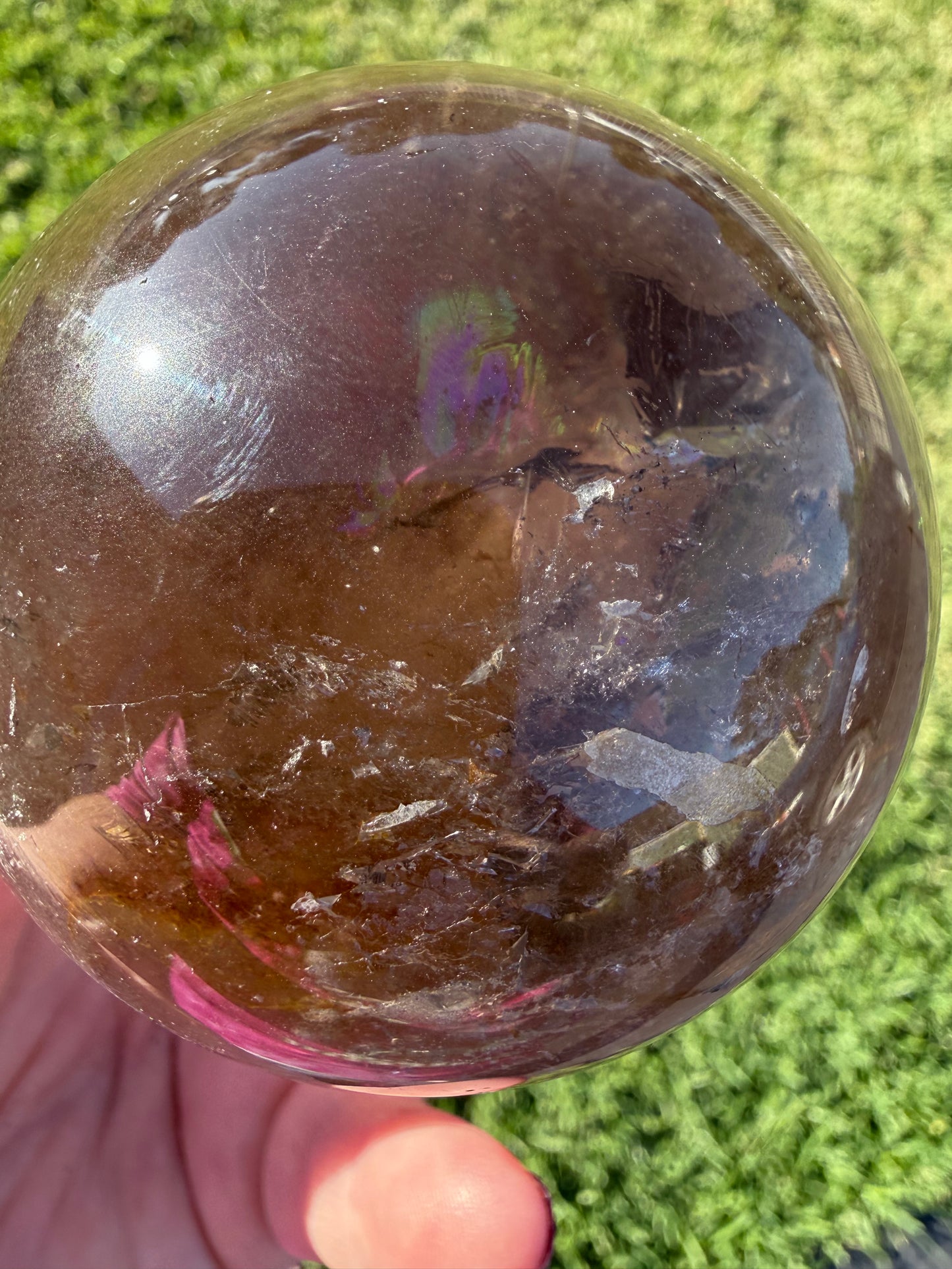 Smoky Quartz Rainbow Sphere with Golden Inclusions