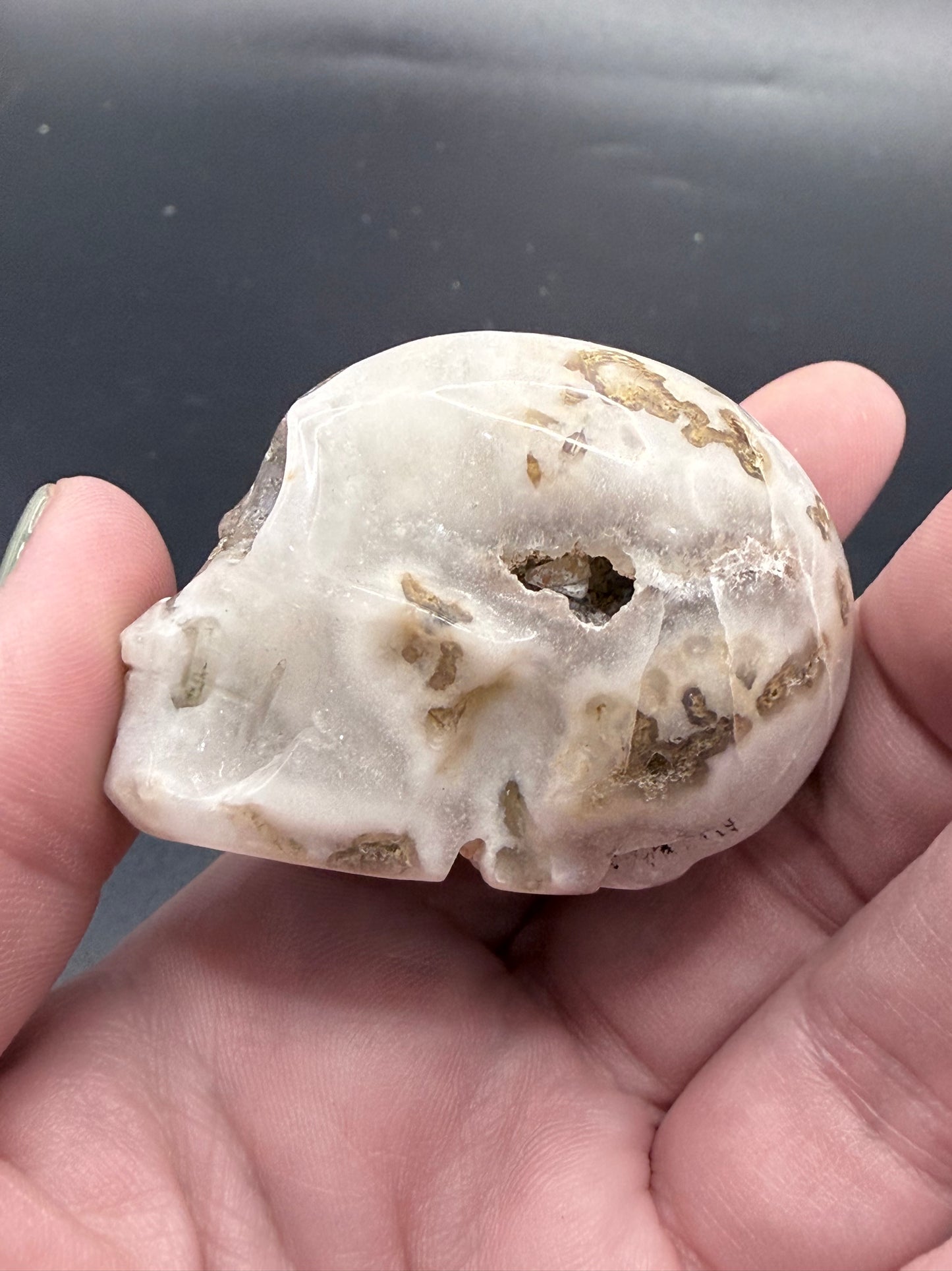 Moss Agate Skull Carving – 120g | 5.5 × 5cm