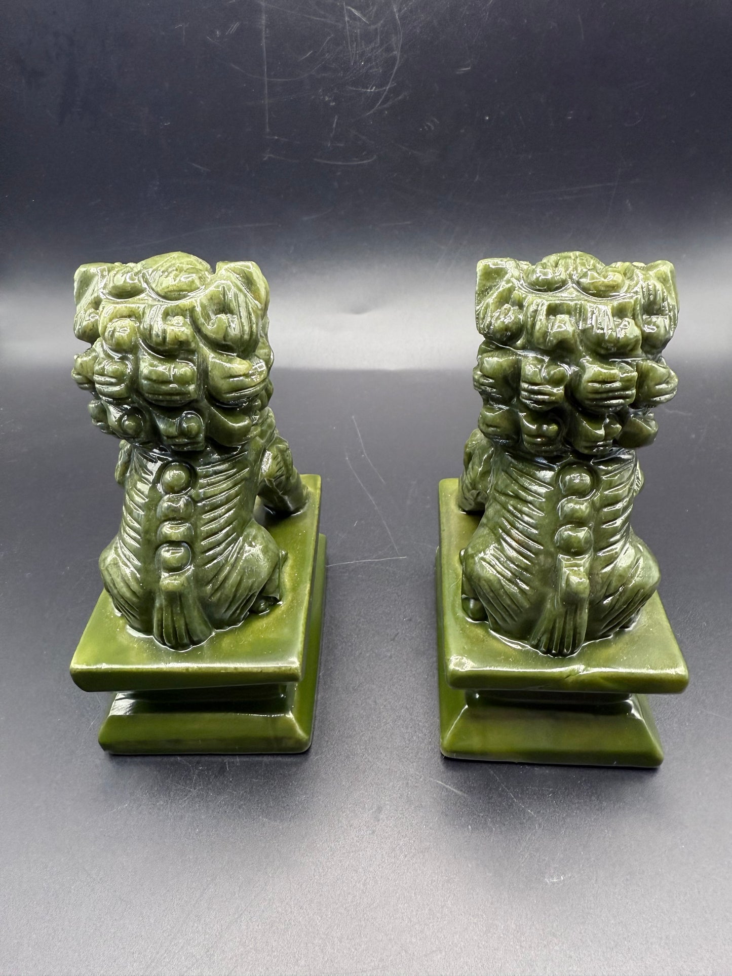 Serpentine (Green Jade) Foo Dogs โ Pair
