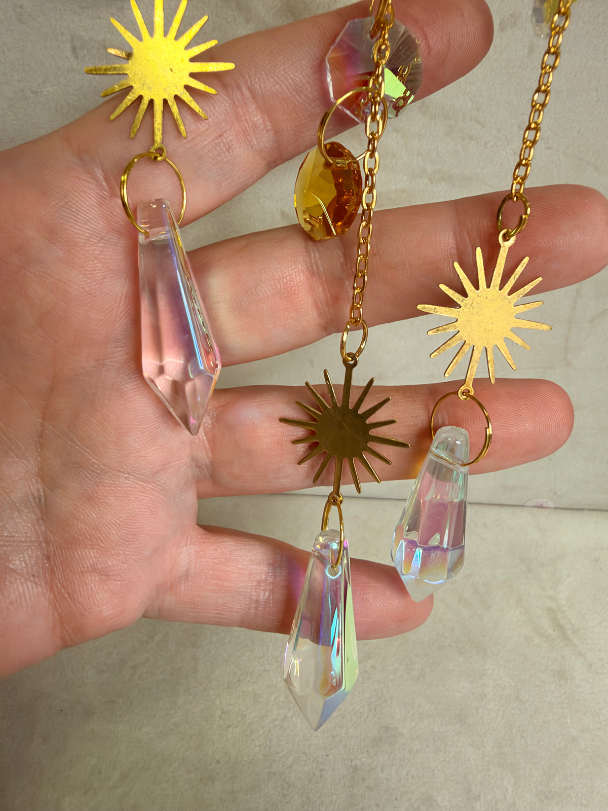 Citrine Crescent Moon Suncatcher – 35 × 10cm
