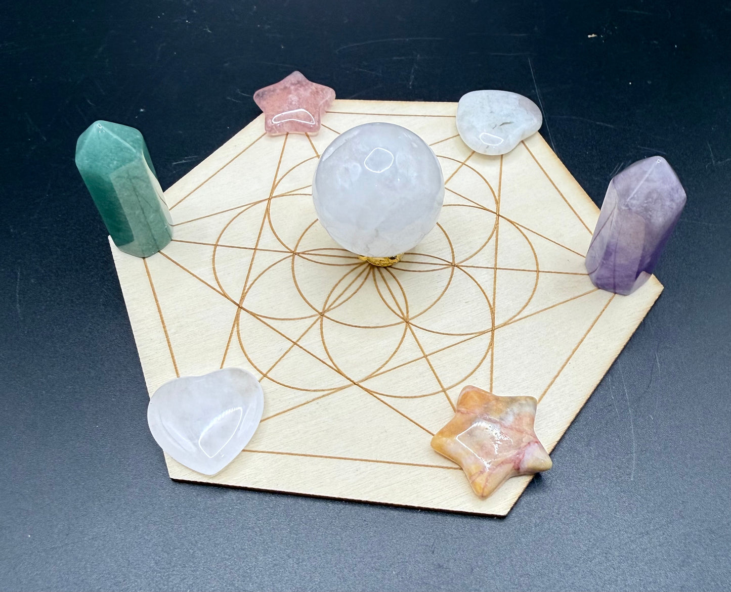 Love & Emotional Healing Crystal Grid Set โ Hexagon Board