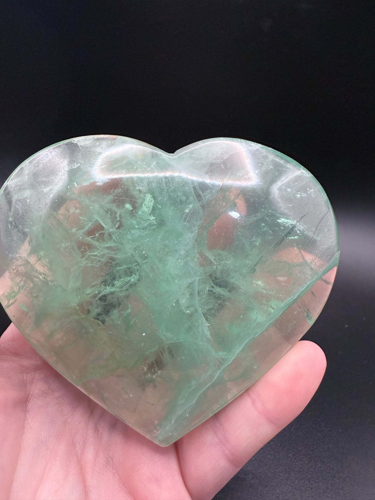 Green Fluorite Polished Heart with Stand β 310g 10 x 8.6 cm