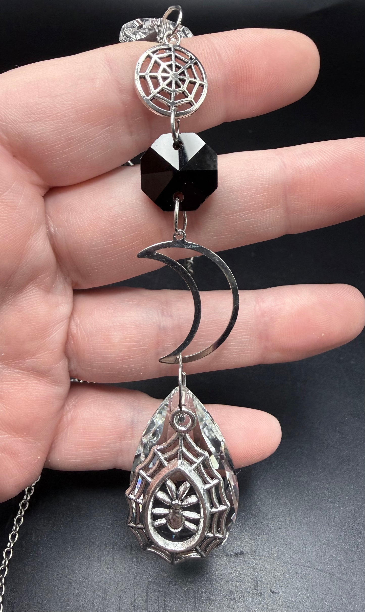 Moon & Web Glass Crystal Suncatcher