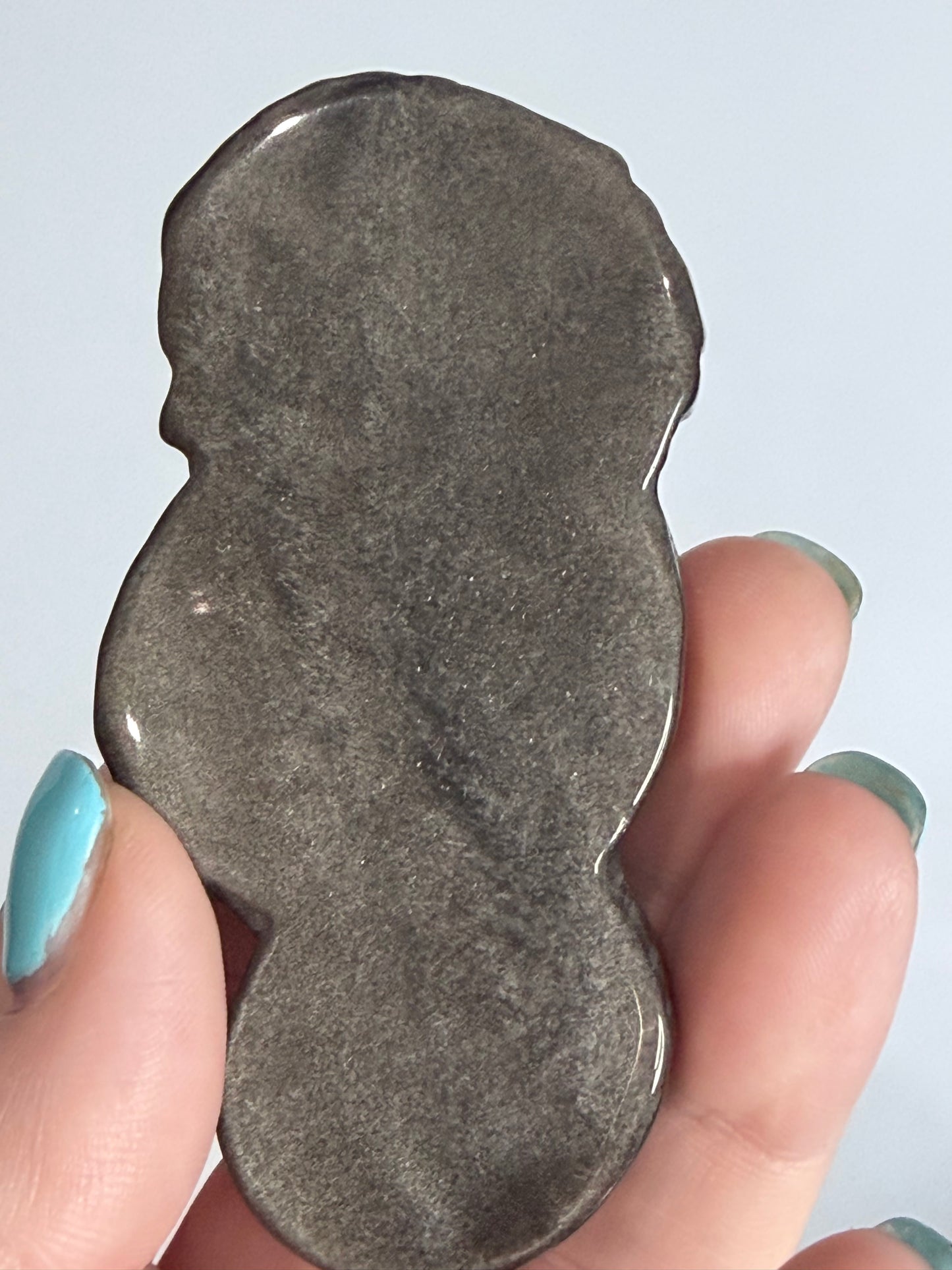 Silver Sheen Obsidian Seahorse Carving On Stand