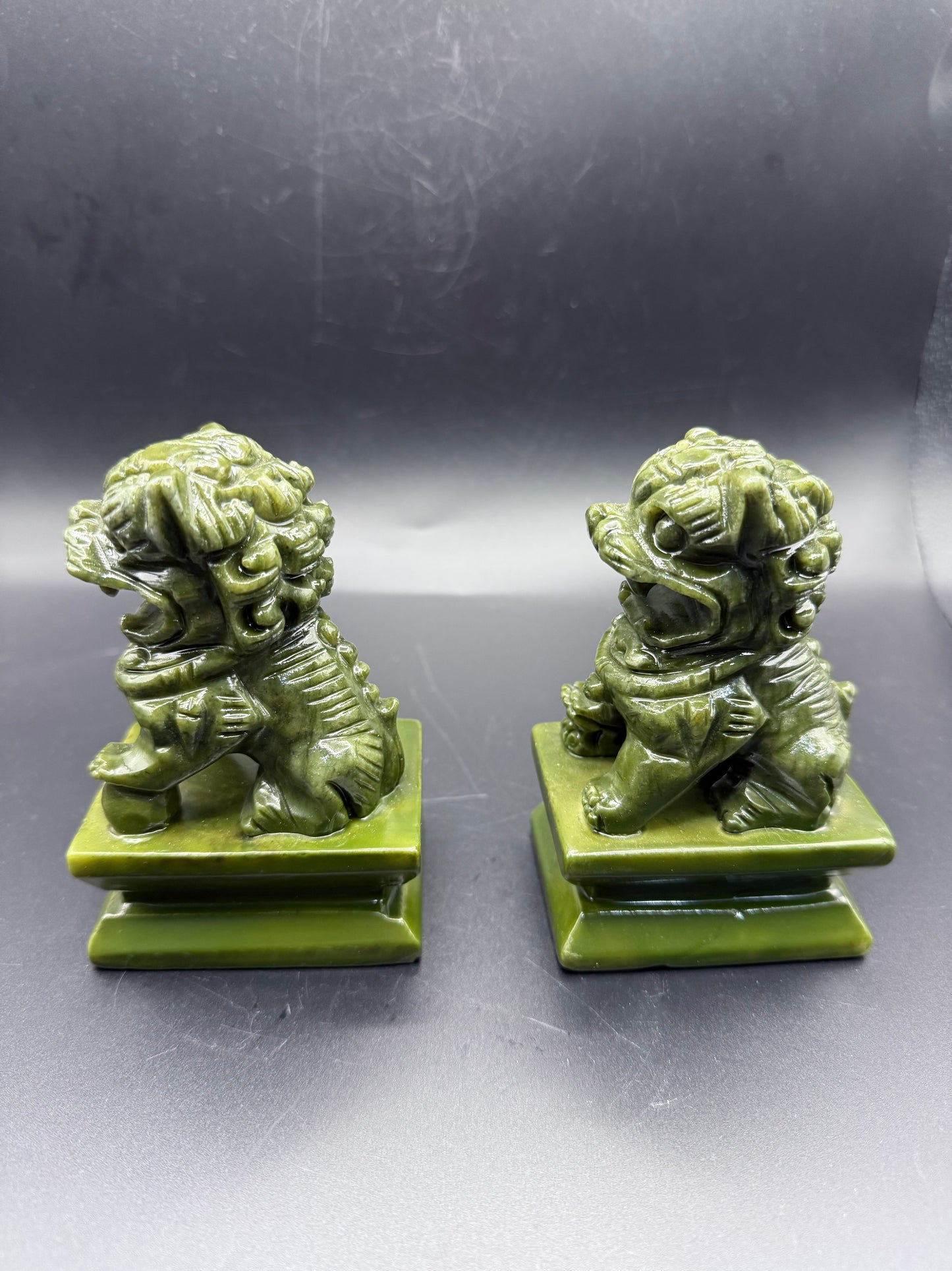 Serpentine (Green Jade) Foo Dogs โ Pair