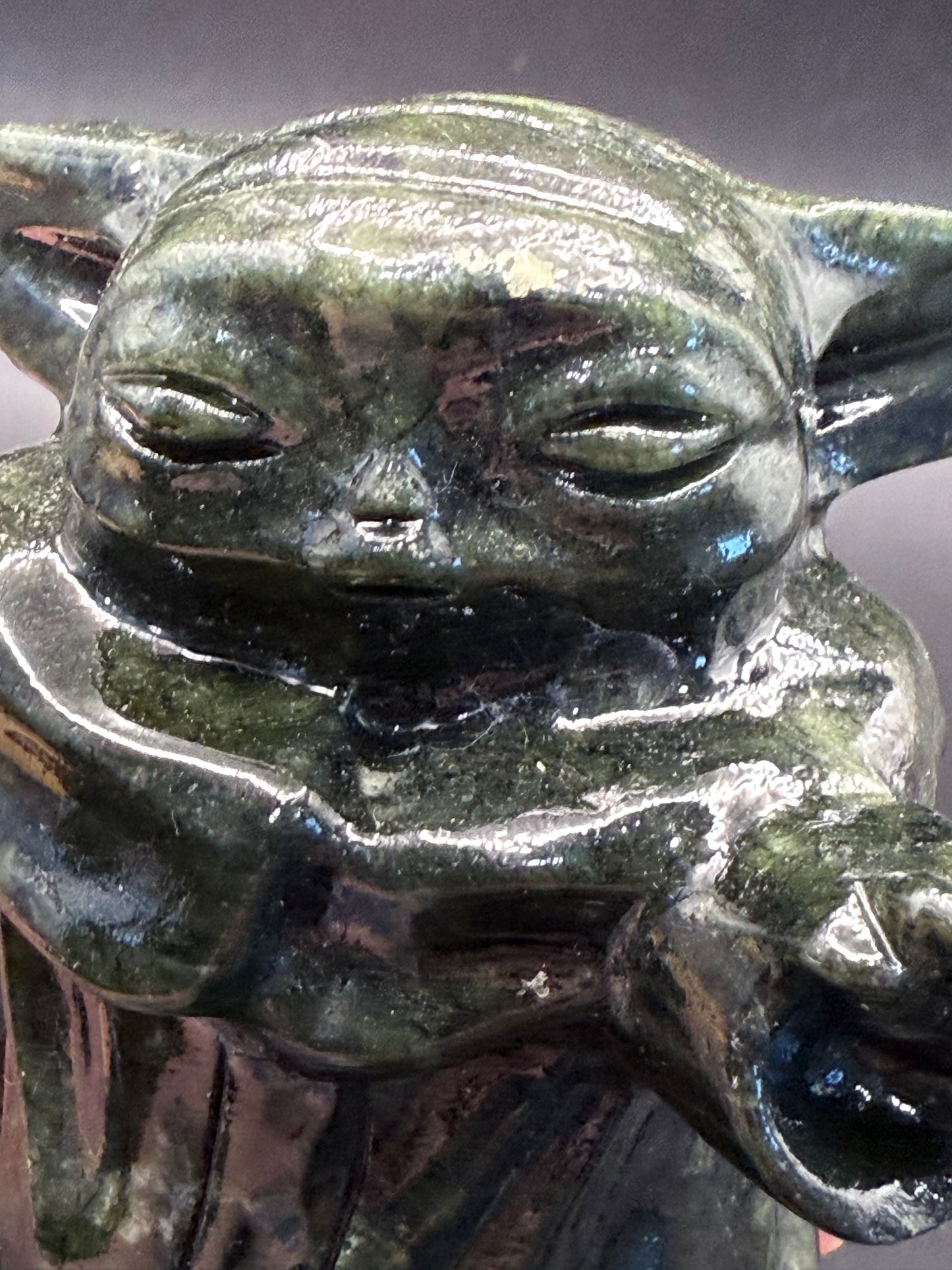 Hand-Carved Serpentine Jade Yoda Figurine 515g 10cm