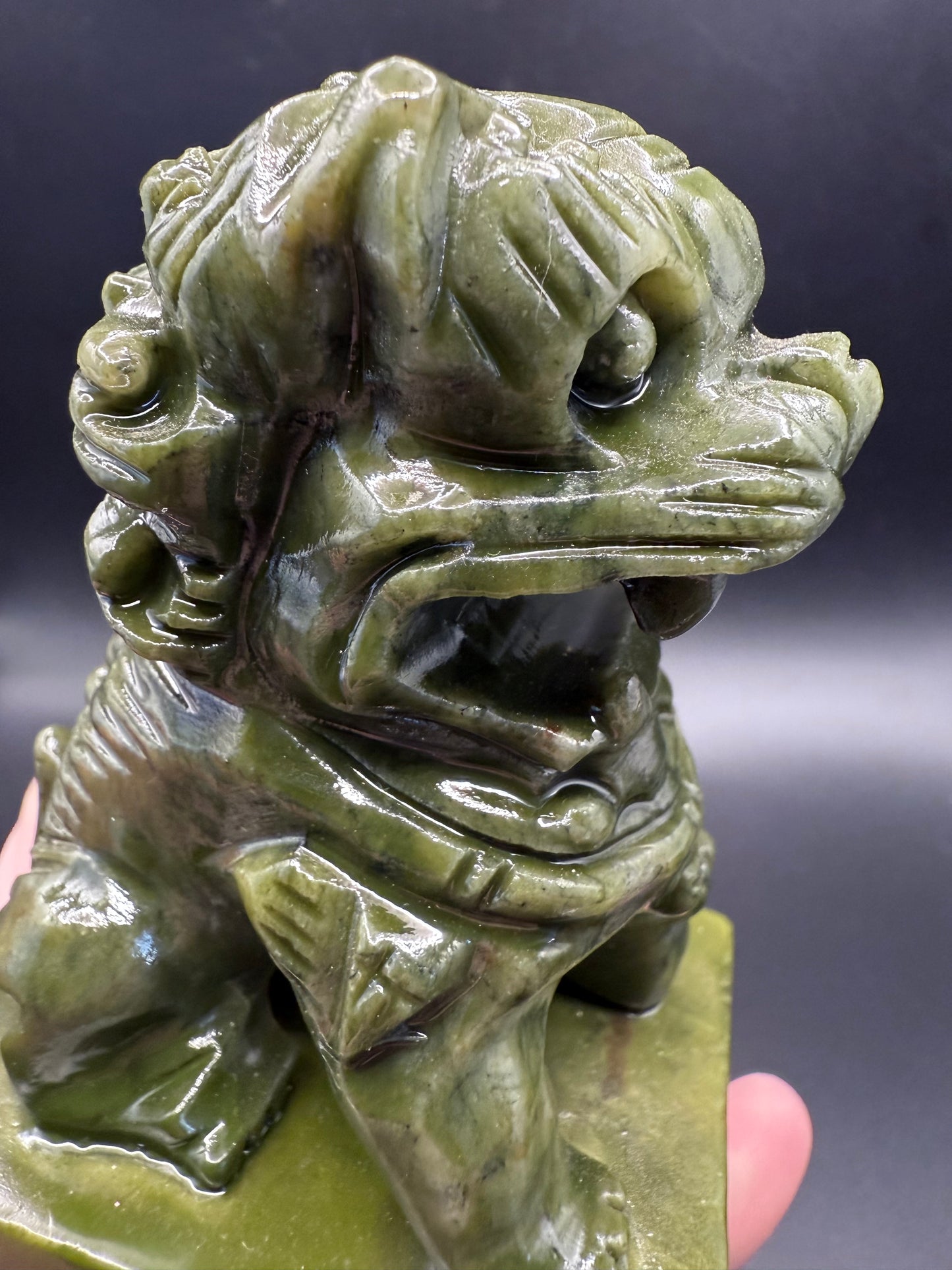 Serpentine (Green Jade) Foo Dogs โ Pair