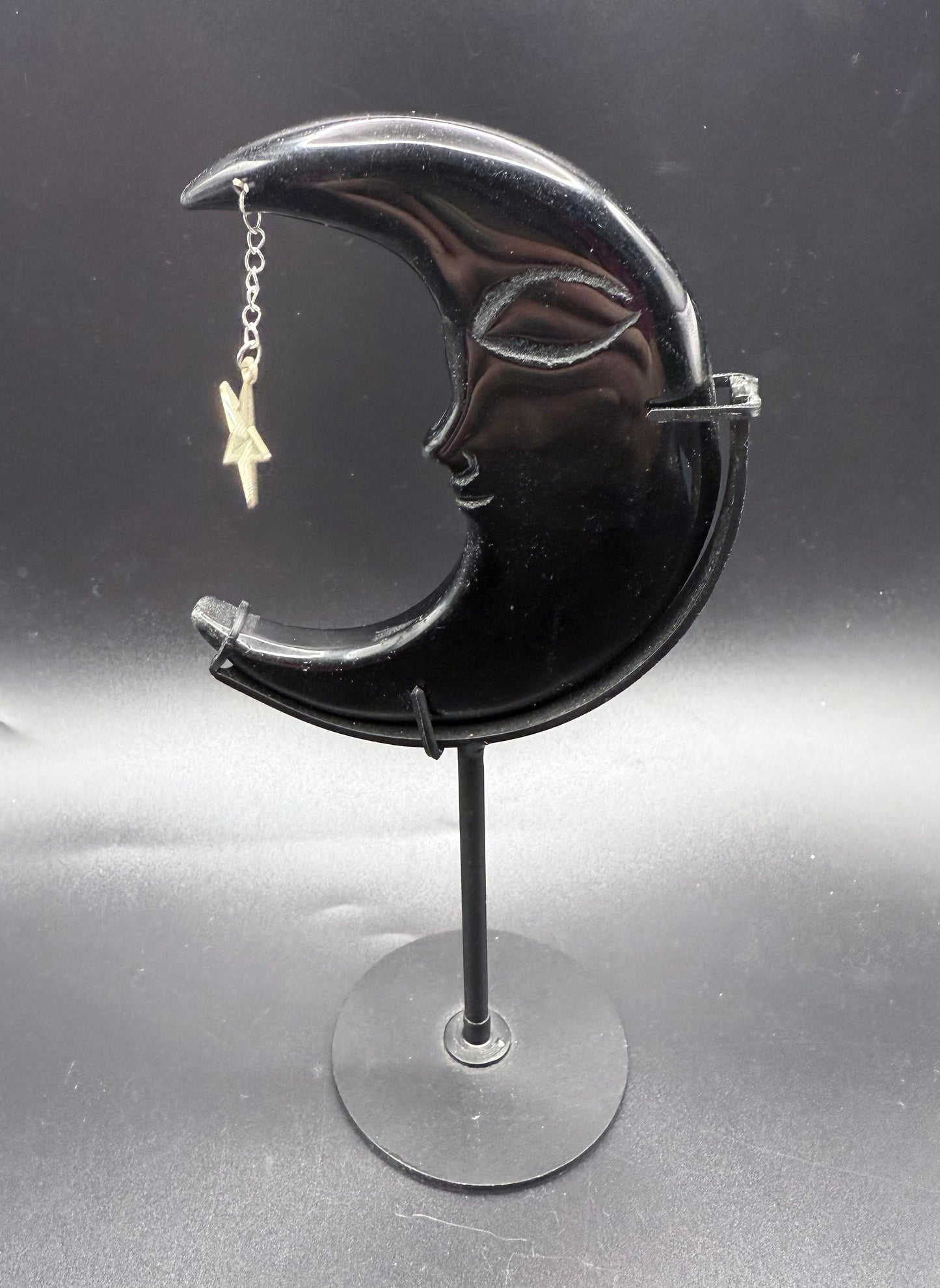 Black Obsidian Crescent Moon with Star