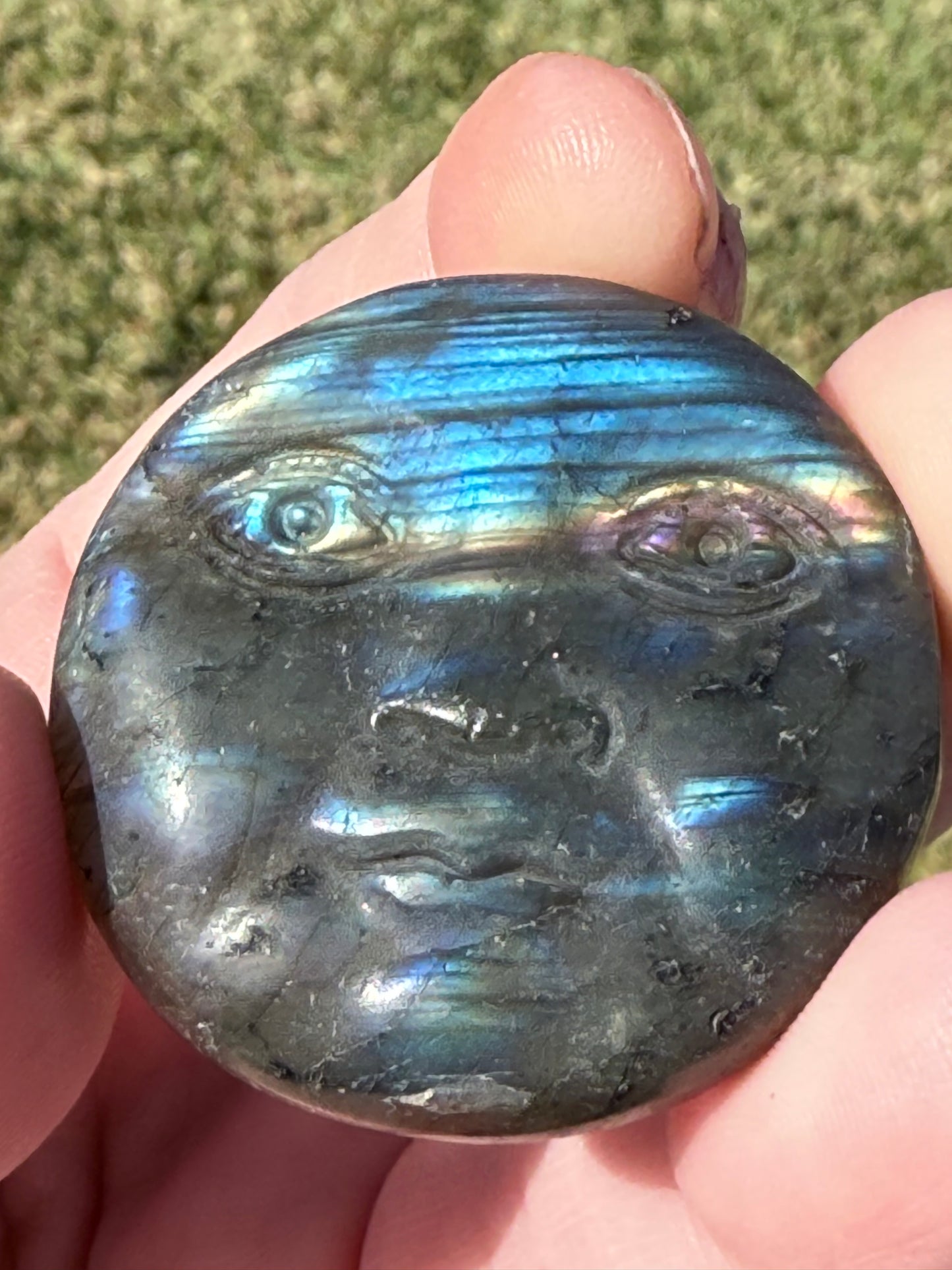 Labradorite moon Face Carving