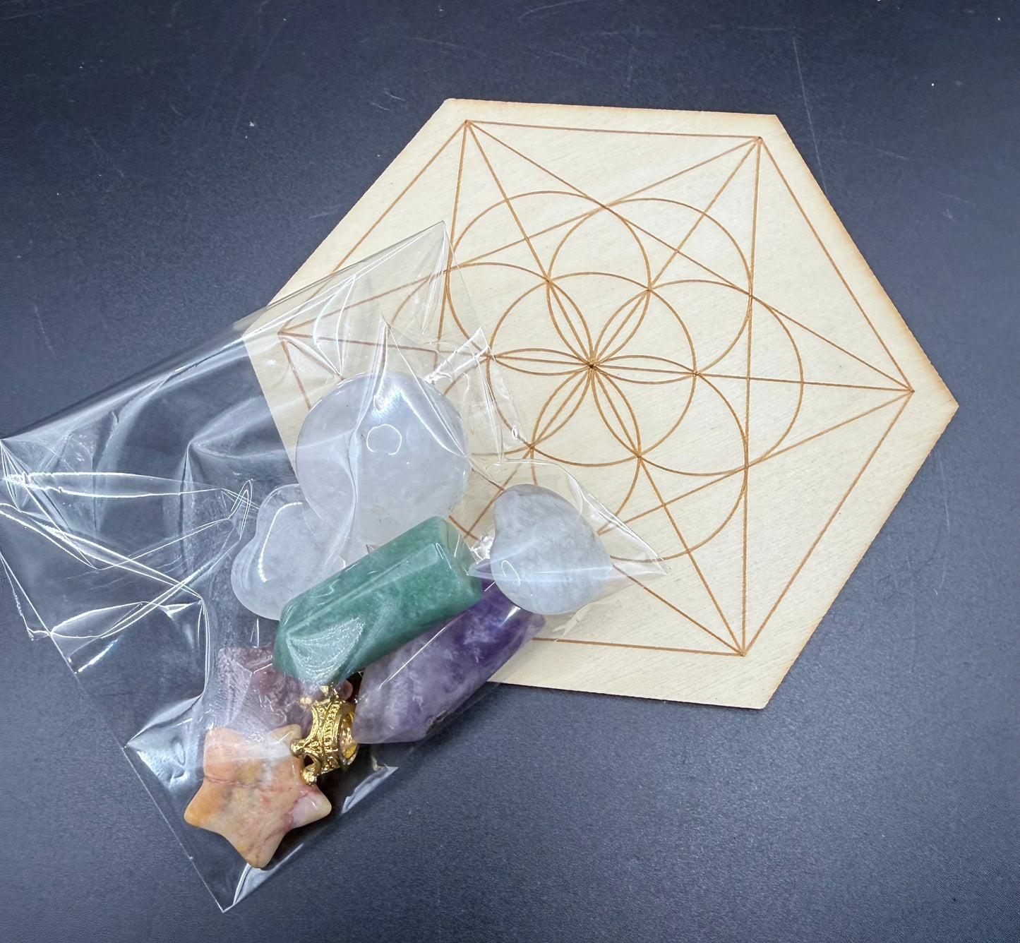 Love & Emotional Healing Crystal Grid Set โ Hexagon Board