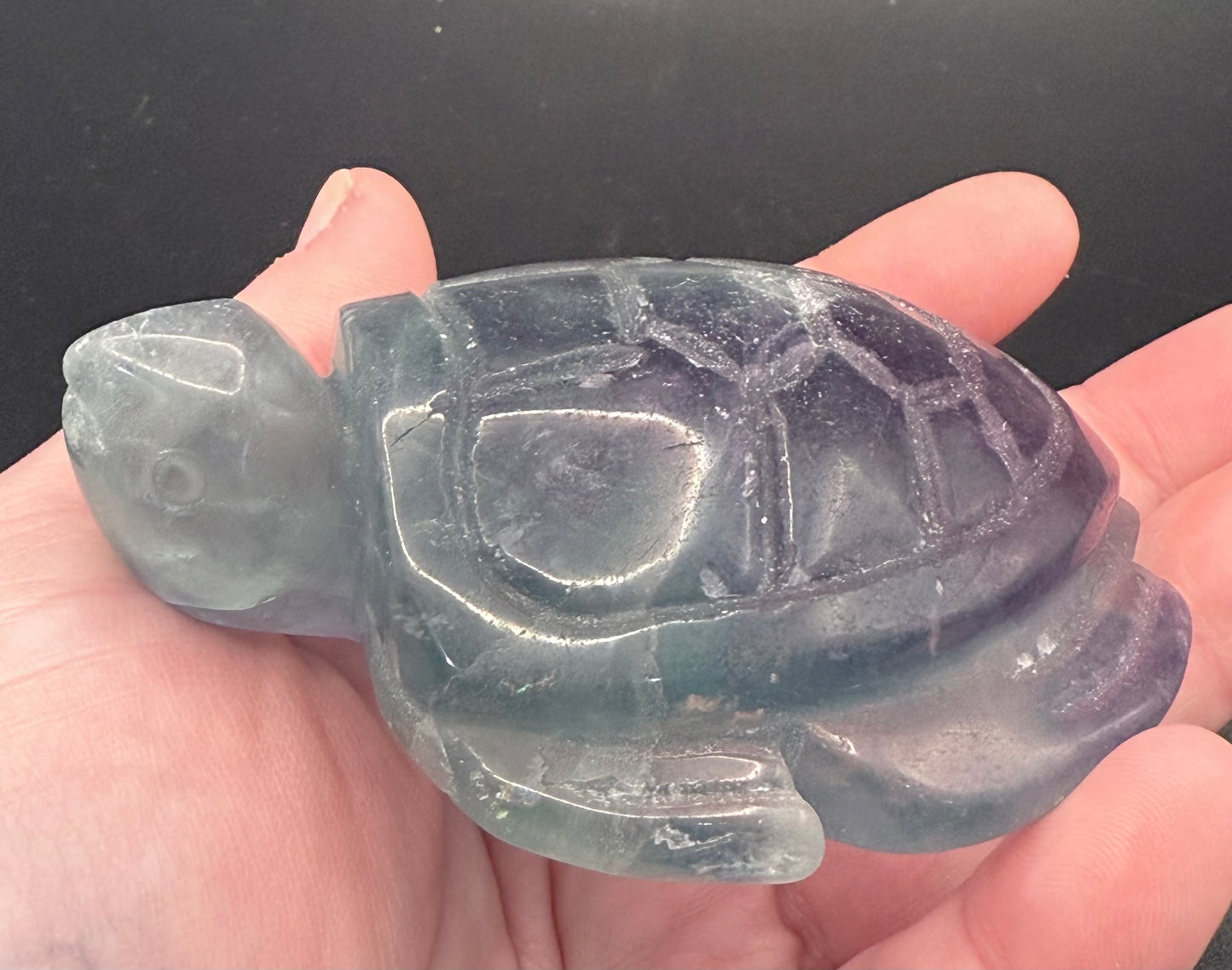 Aqua Fluorite Turtle Carving β 230g | 8.5 Γ 6.5cm