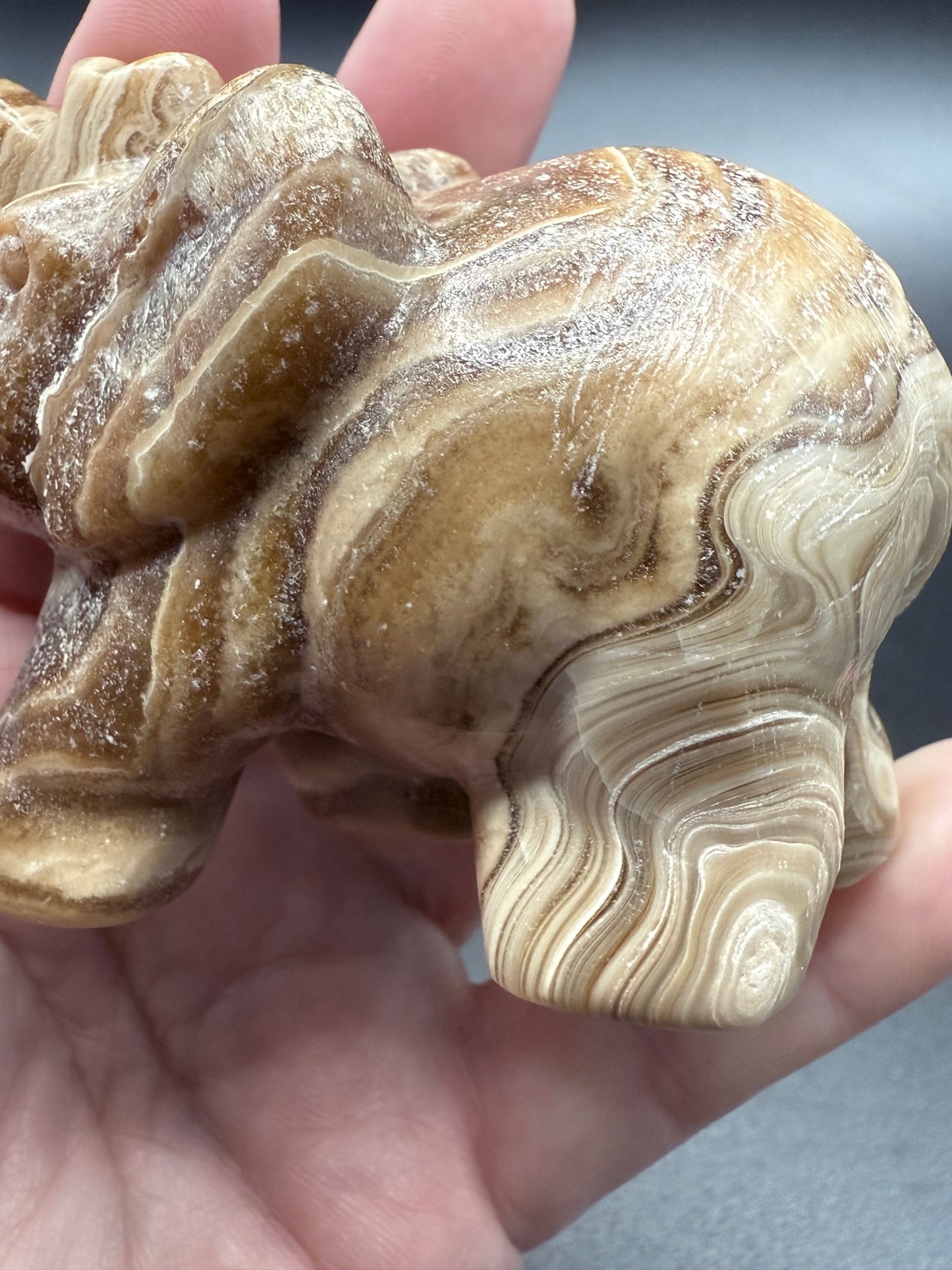 Chocolate Banded Calcite Elephant Carving