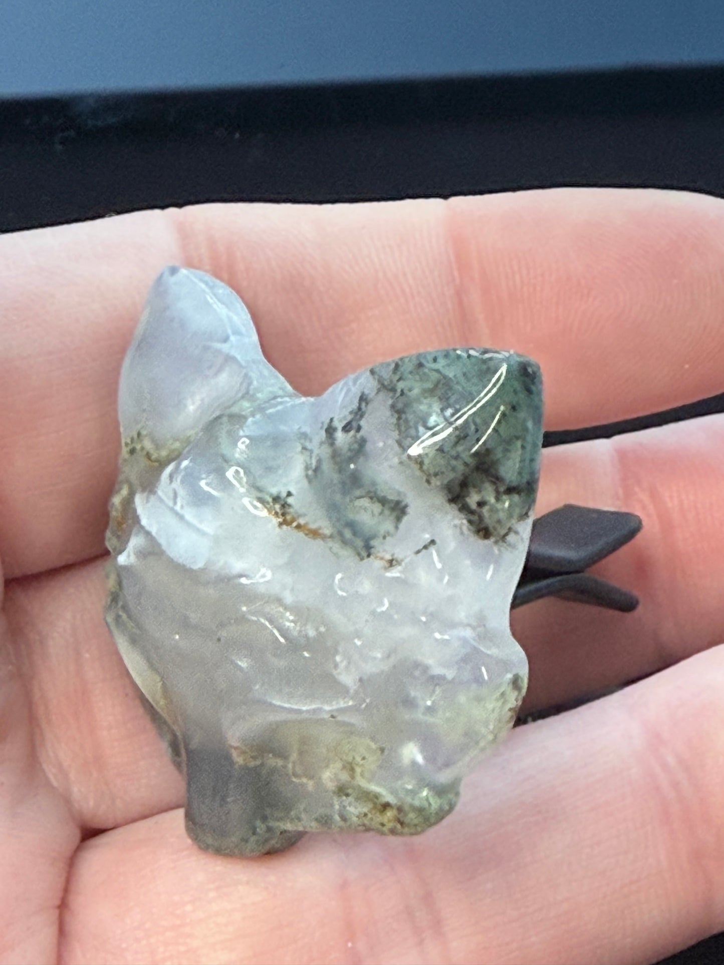 Moss Agate Mini Fox Mask Car Clip