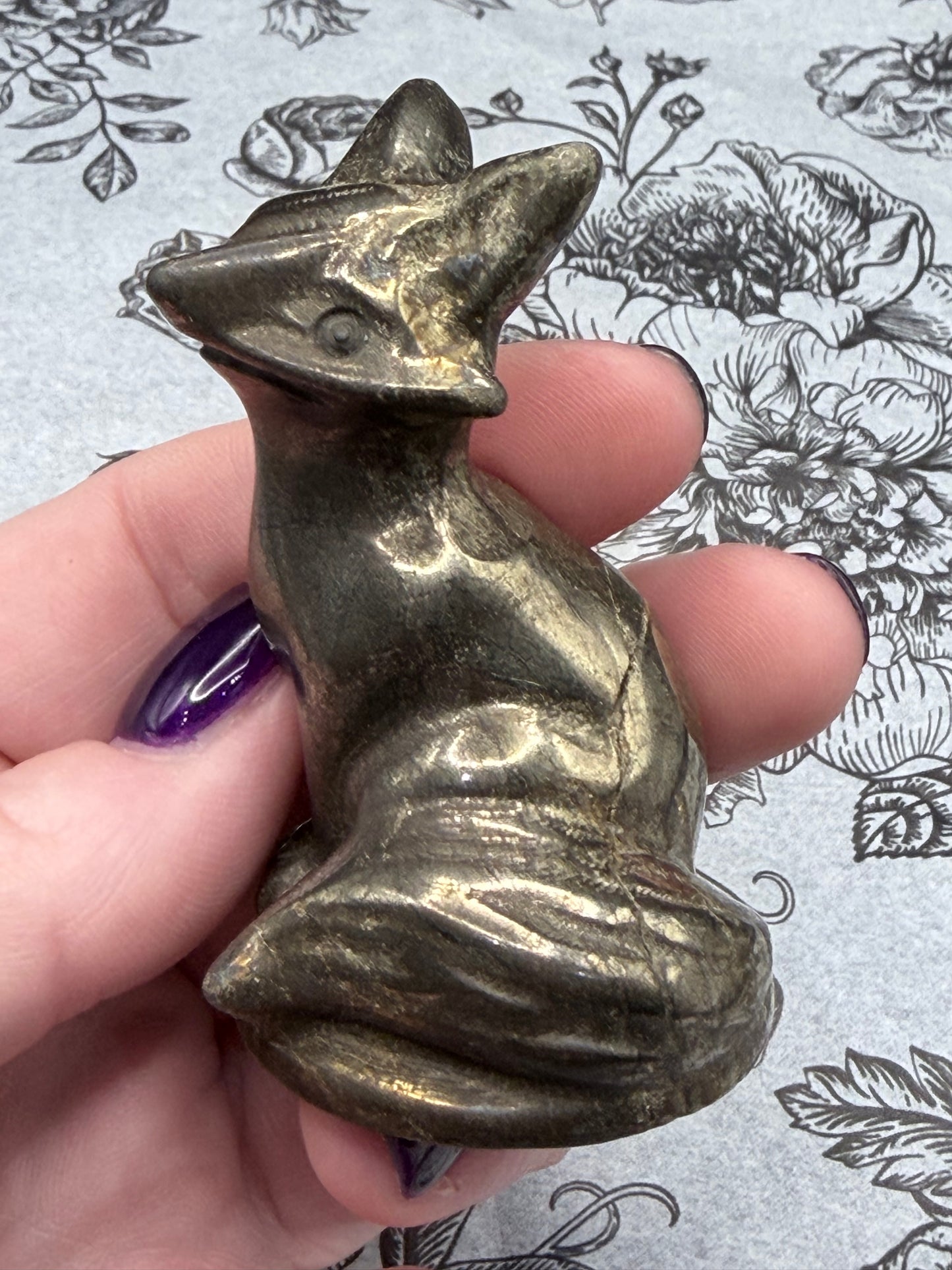 Pyrite Fox Carving (Polished) — 120g | 6.5cm