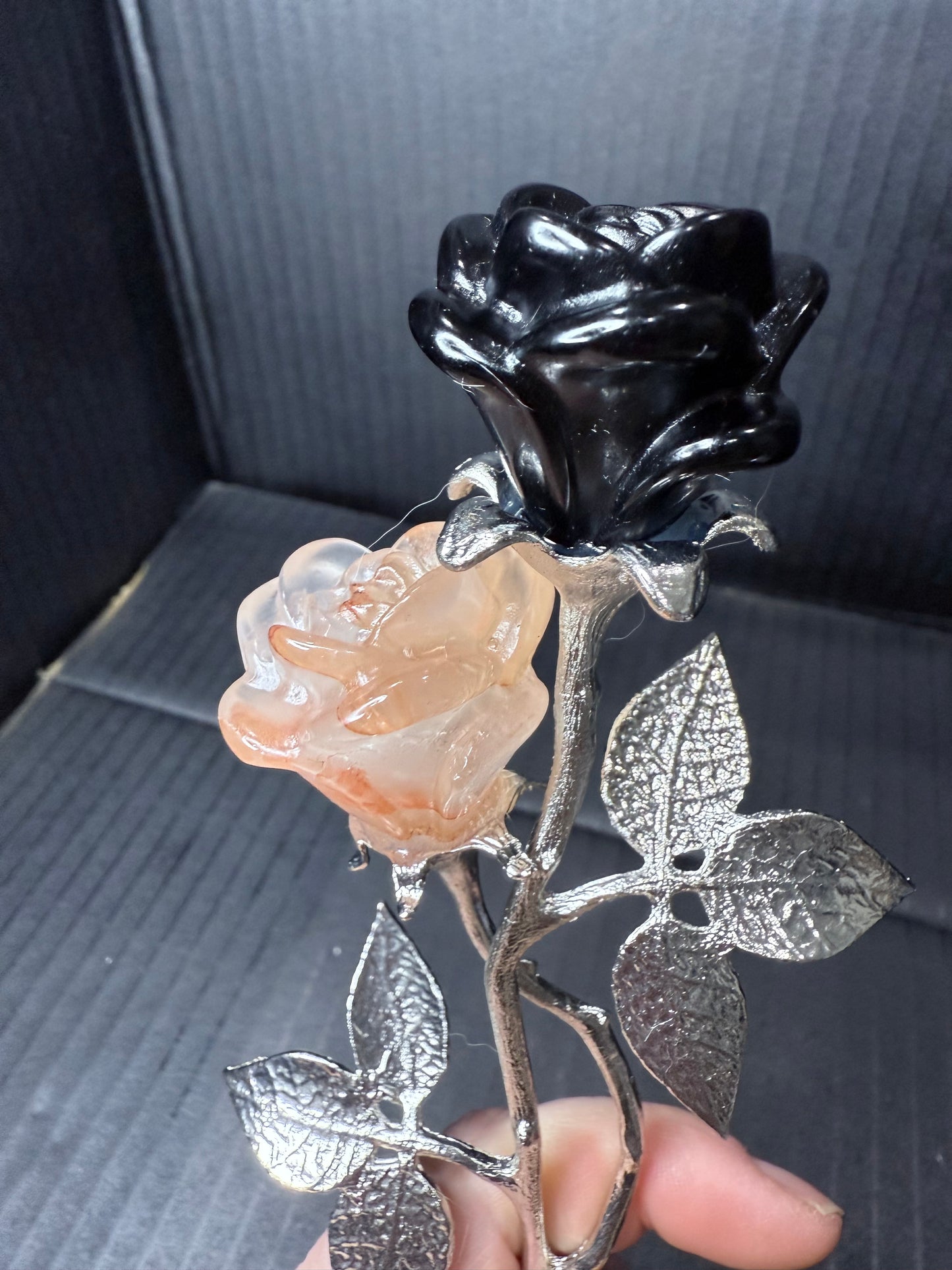 Double Rose in Obsidian and Fire Quartz