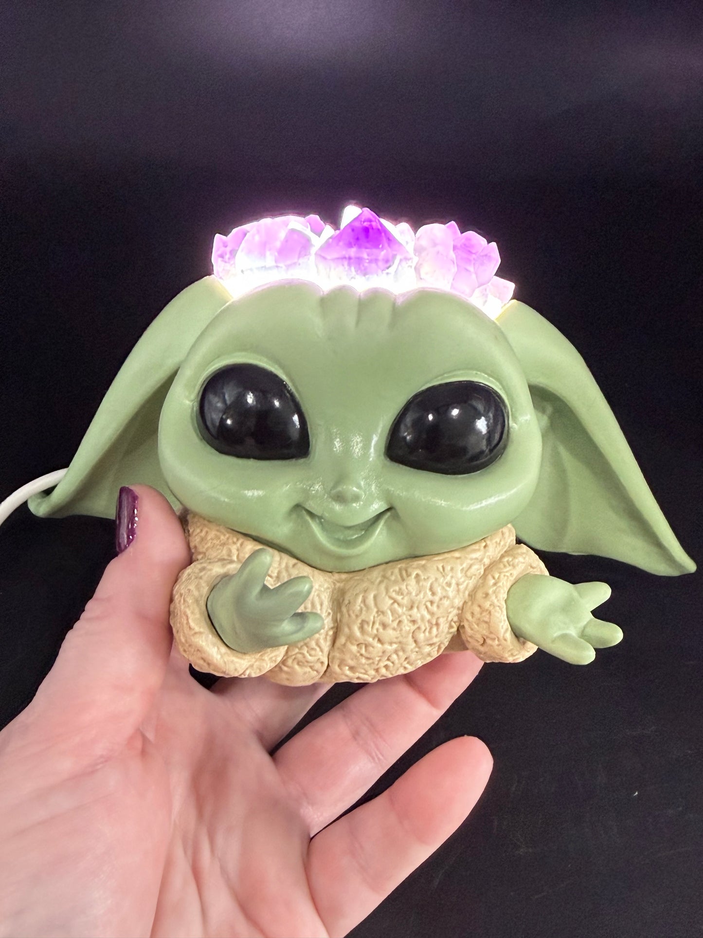 Baby Yoda Amethyst Crystal Light Display