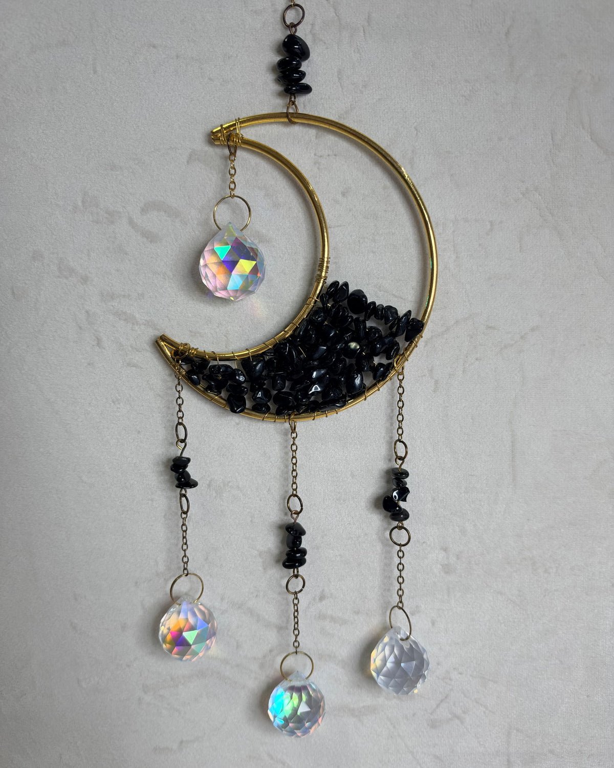 Black Obsidian Crescent Moon Suncatcher – 35 × 10cm
