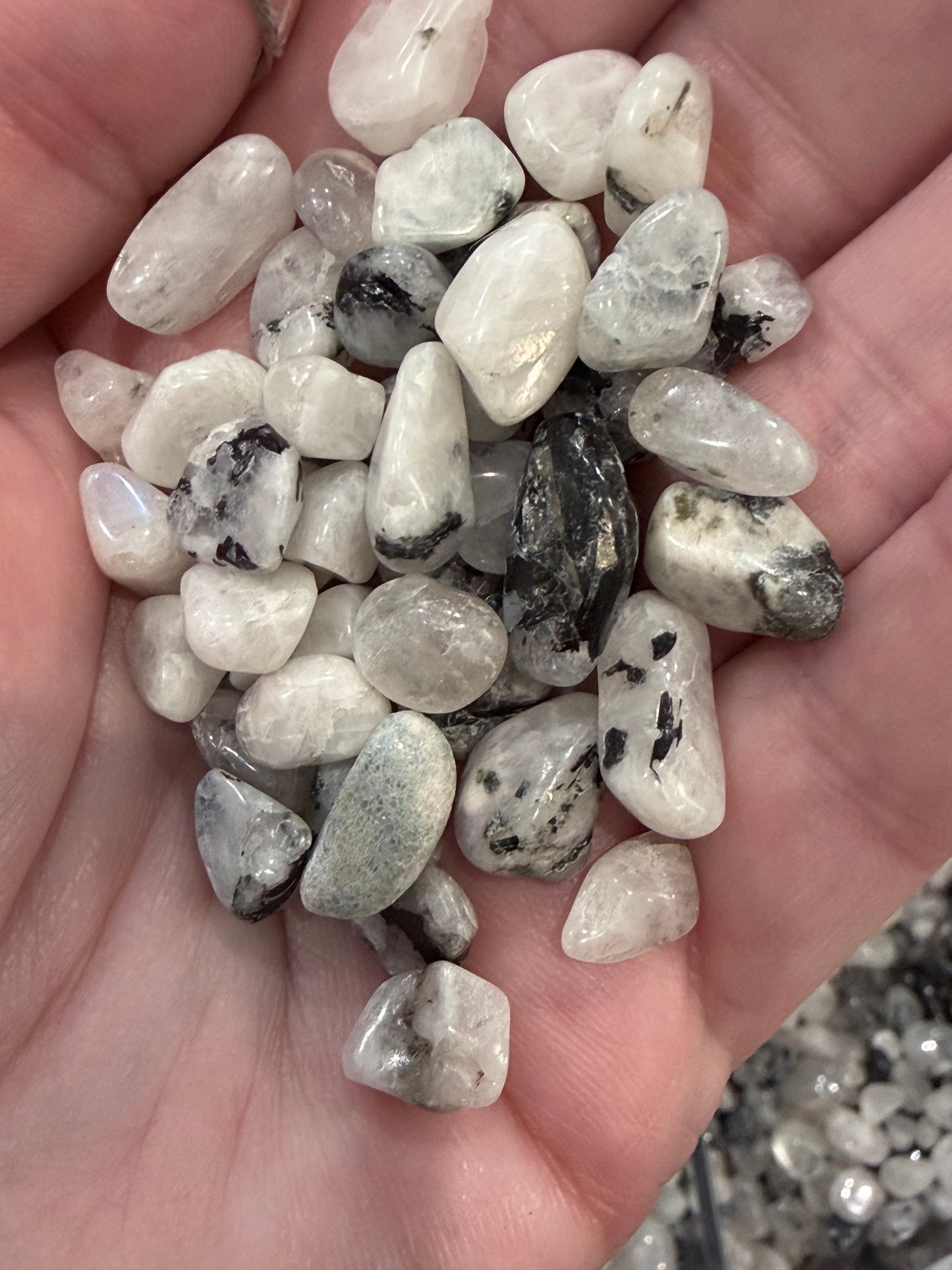 Rainbow Moonstone crystal chips
– 50g Bag