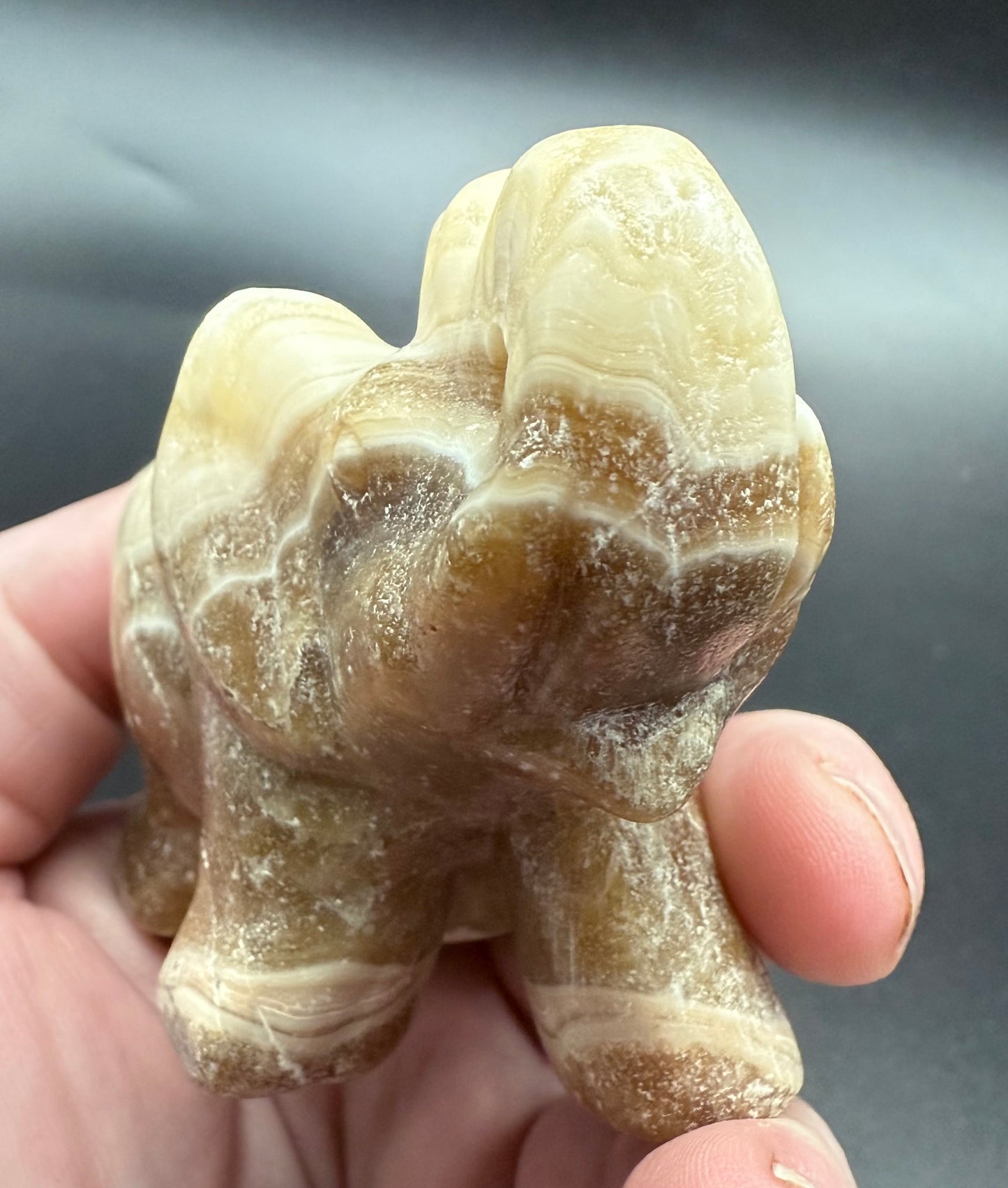 Chocolate Banded Calcite Elephant Carving