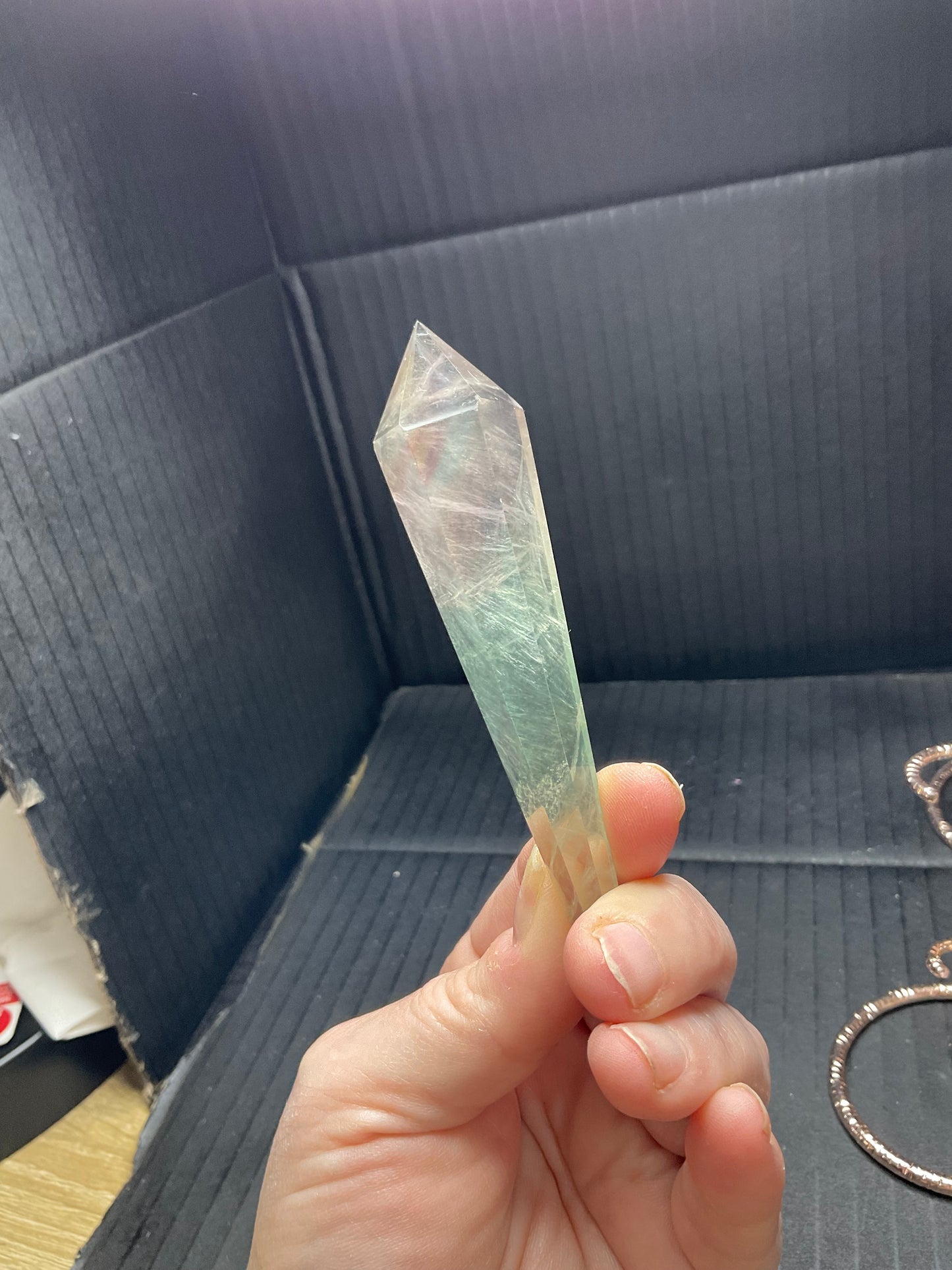 Watermelon Fluorite Wand on stand