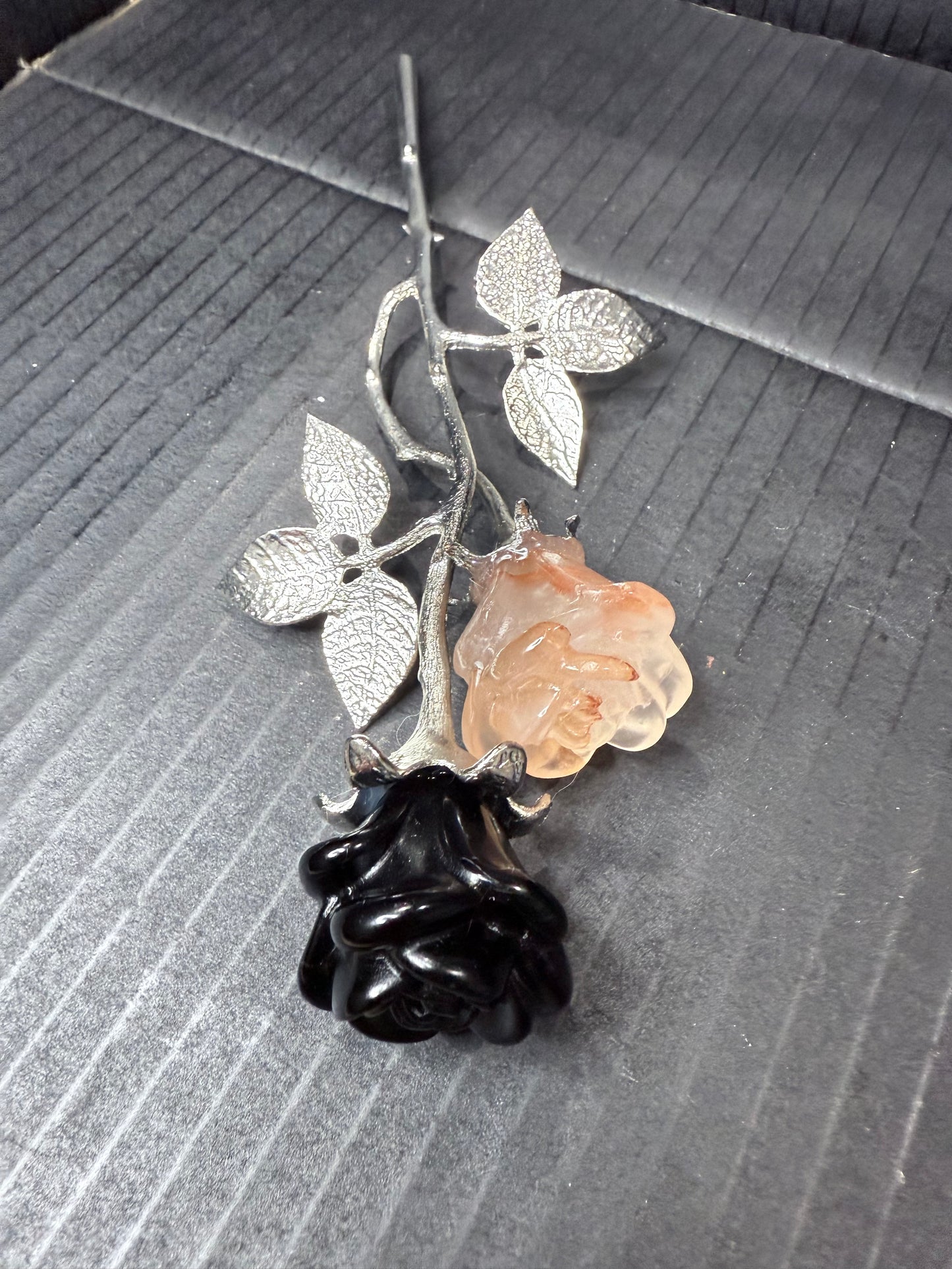Double Rose in Obsidian and Fire Quartz