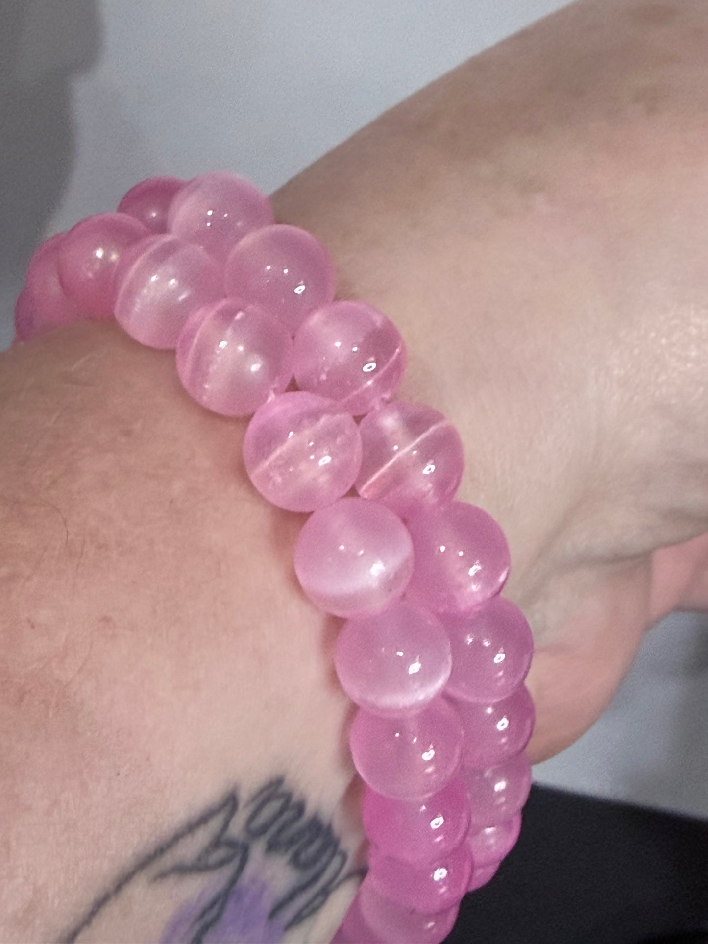 8mm Pink Selenite Bracelet – | Soft Glow, Colour Enhanced & Silky Finish - Promotes calm