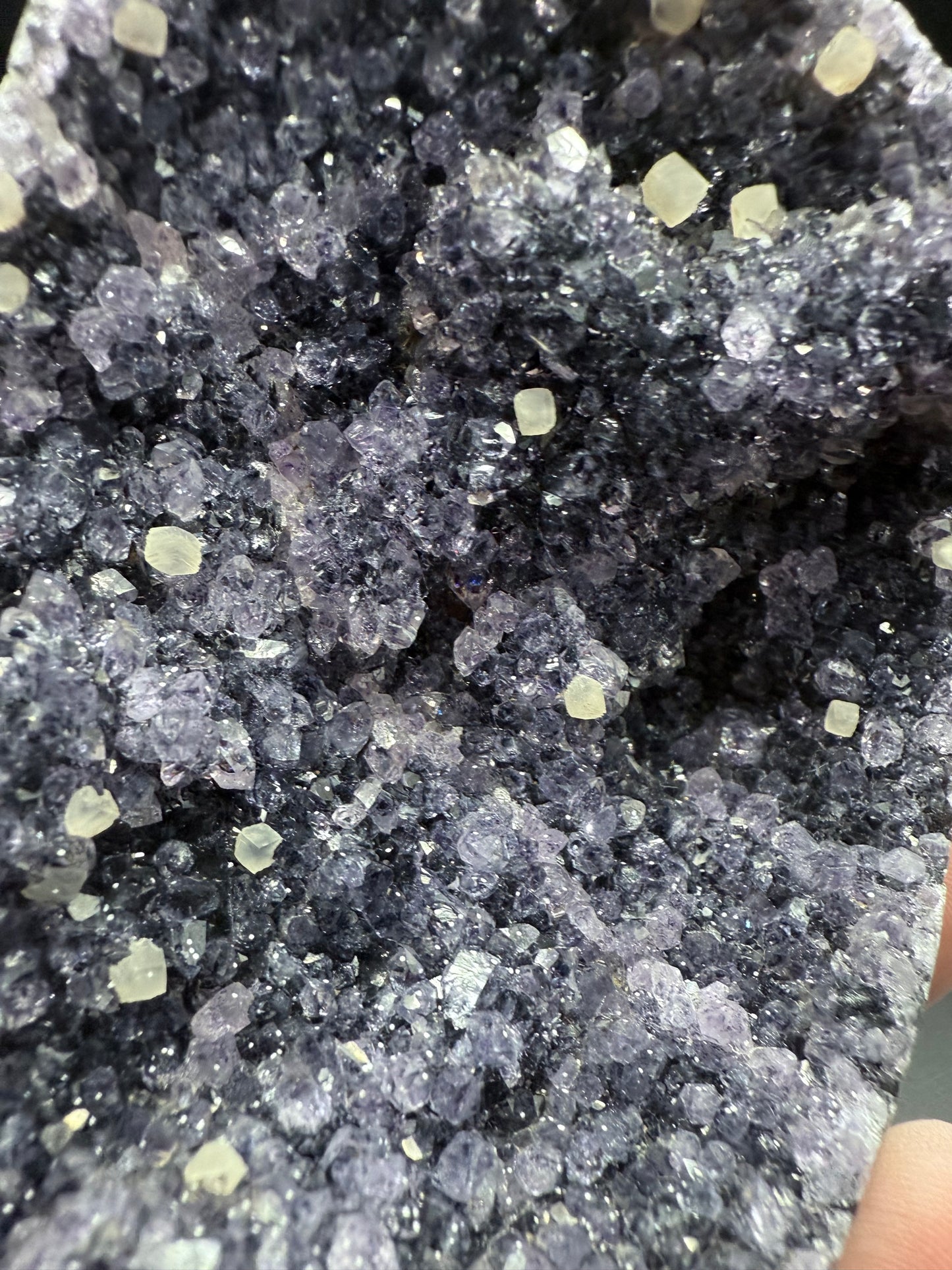 Black Amethyst with Calcite Cubes