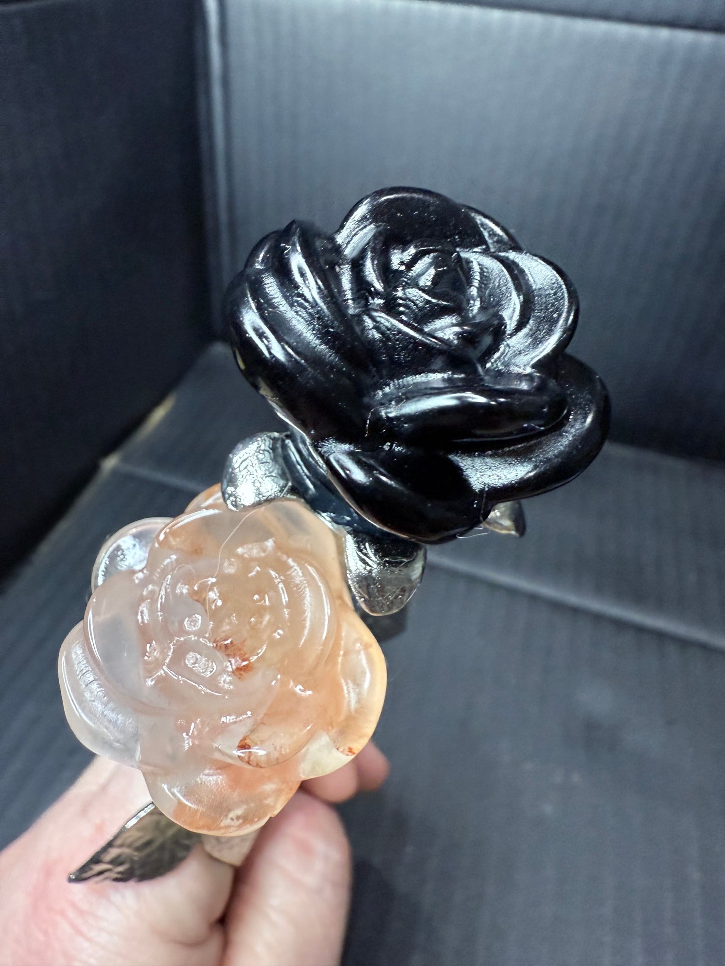Double Rose in Obsidian and Fire Quartz