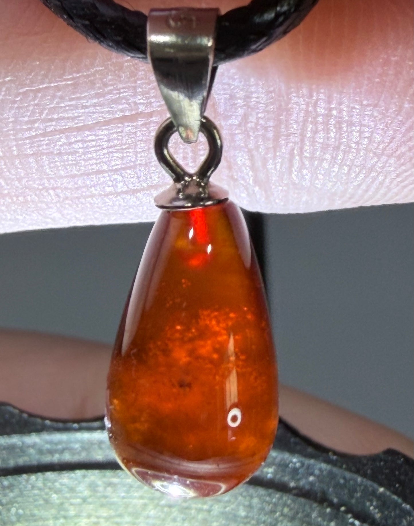 Carnelian Teardrop Pendant with 925 Bail & Black Cord (1.4cm)