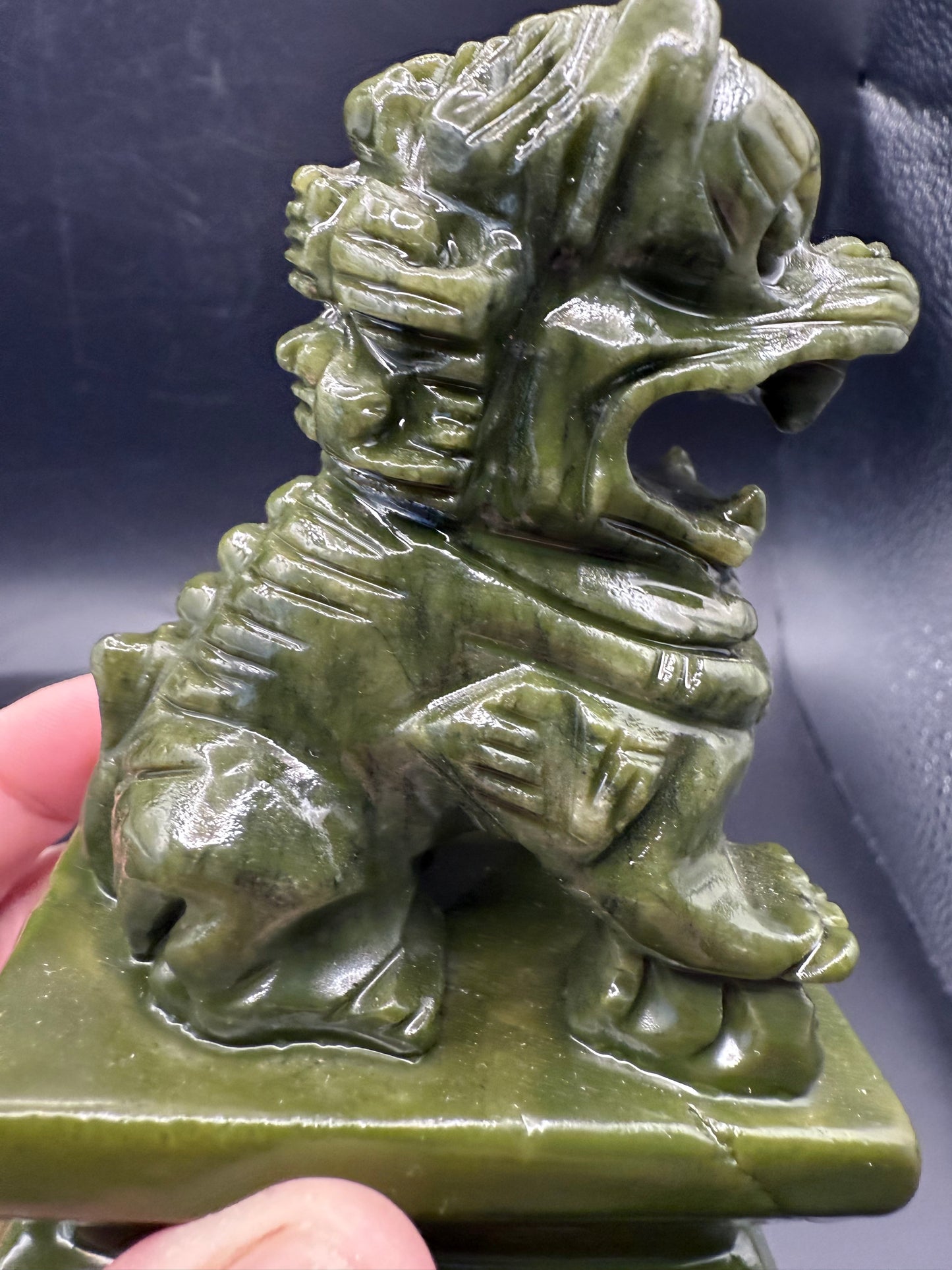 Serpentine (Green Jade) Foo Dogs โ Pair