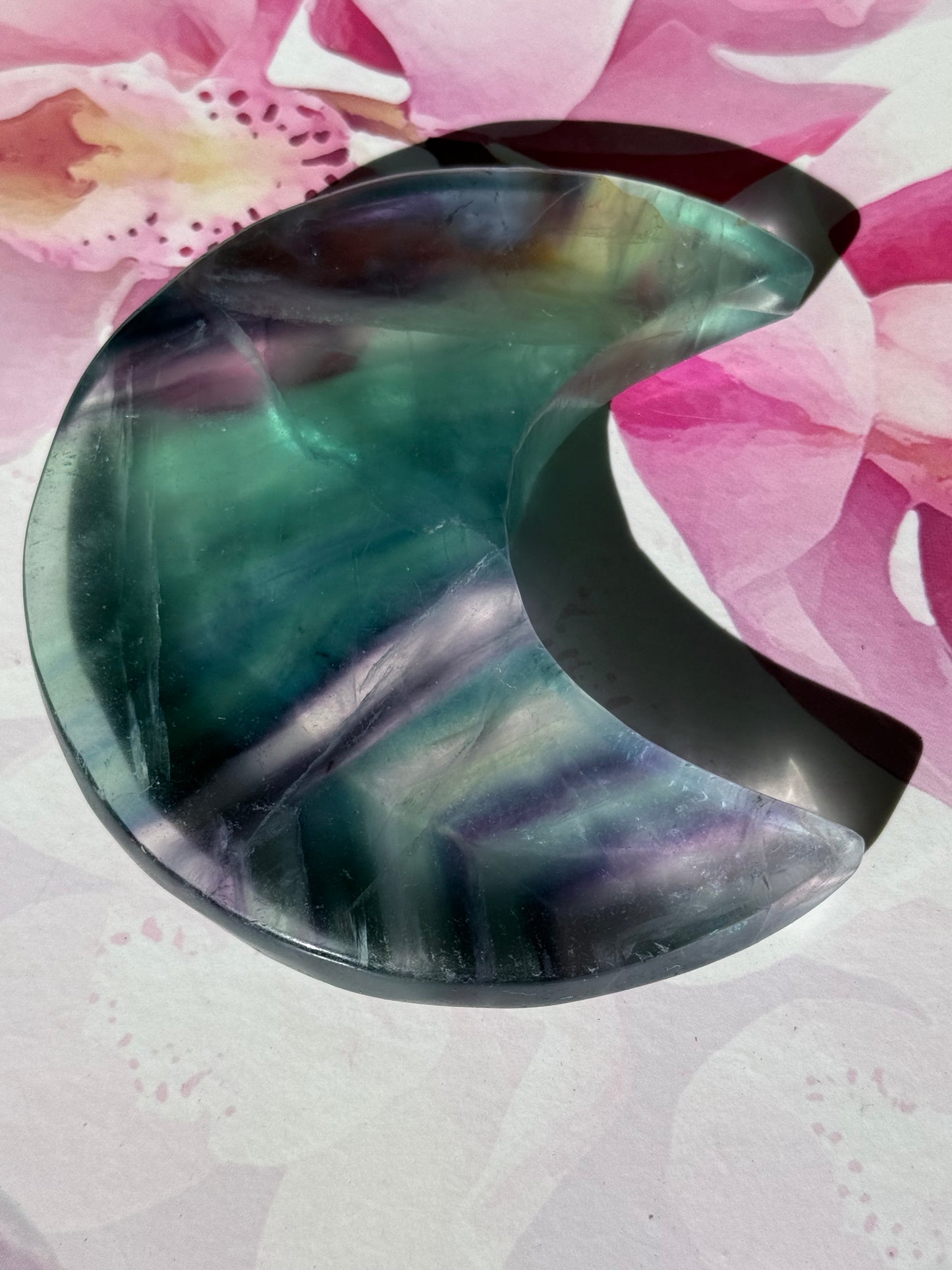 Fluorite Moon on Gold Stand