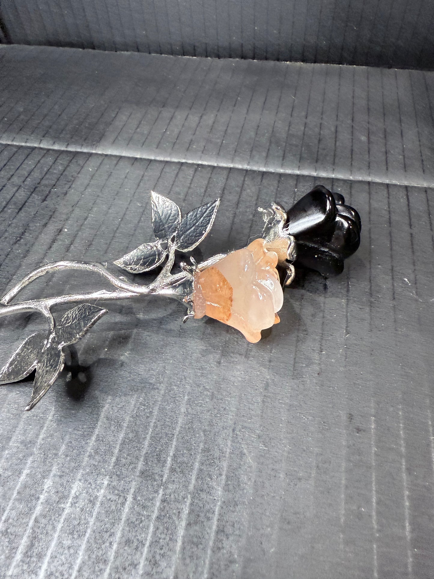 Double Rose in Obsidian and Fire Quartz