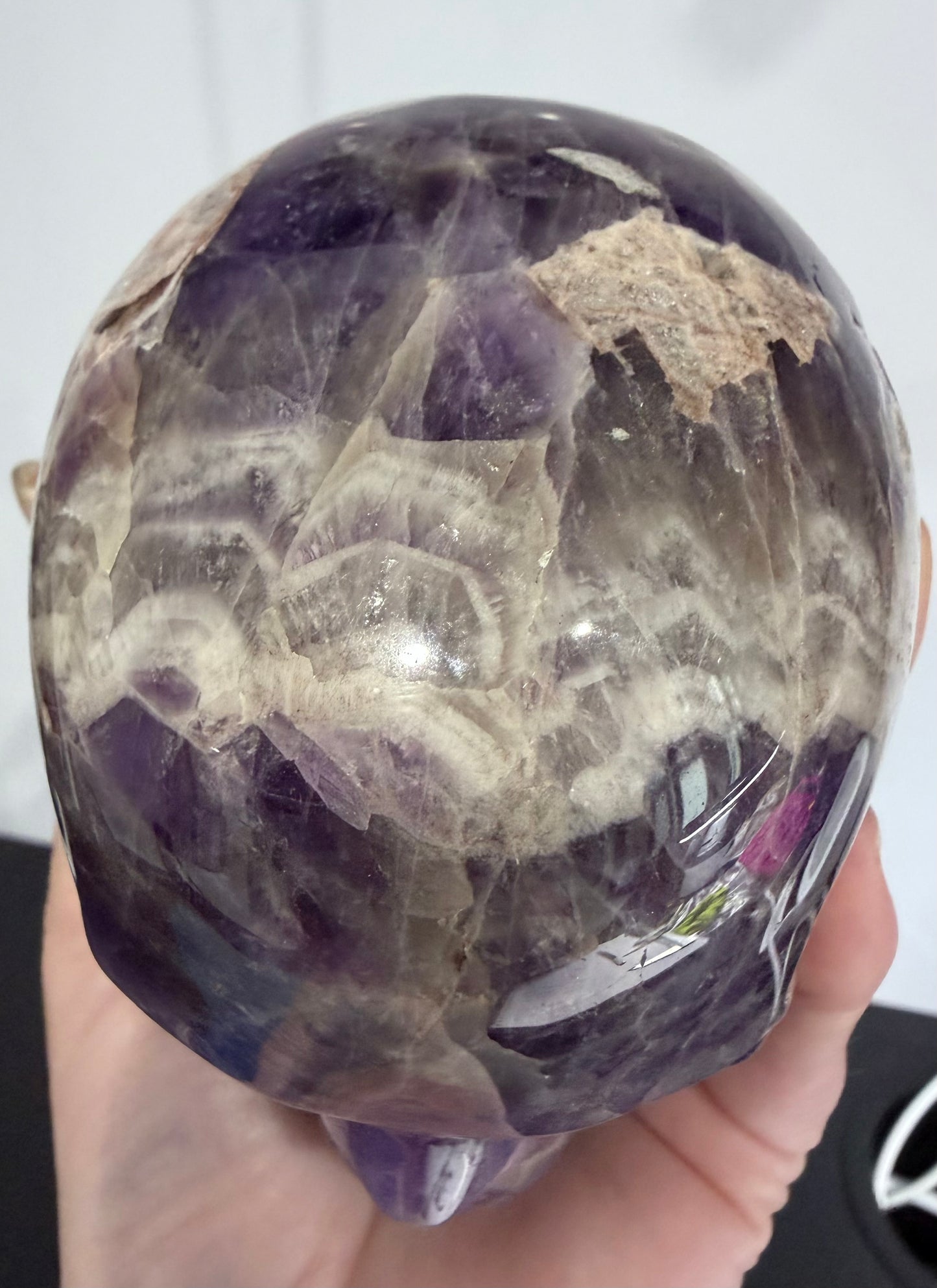Chevron Amethyst Skull – 950g Statement Piece (One-of-a-Kind)