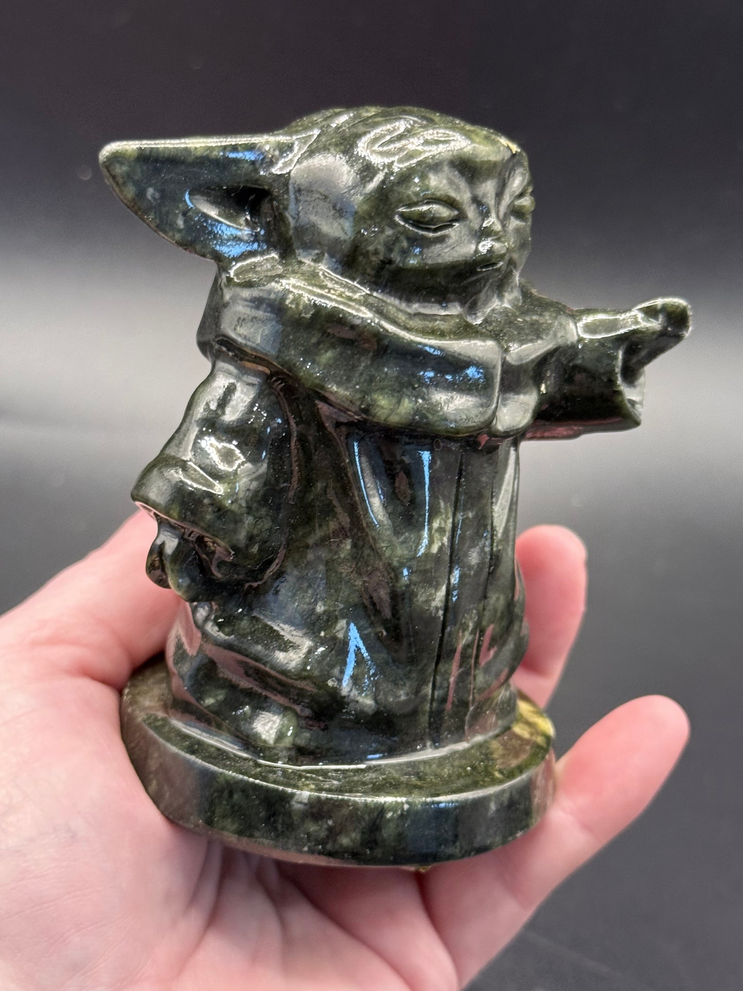Hand-Carved Serpentine Jade Yoda Figurine 515g 10cm