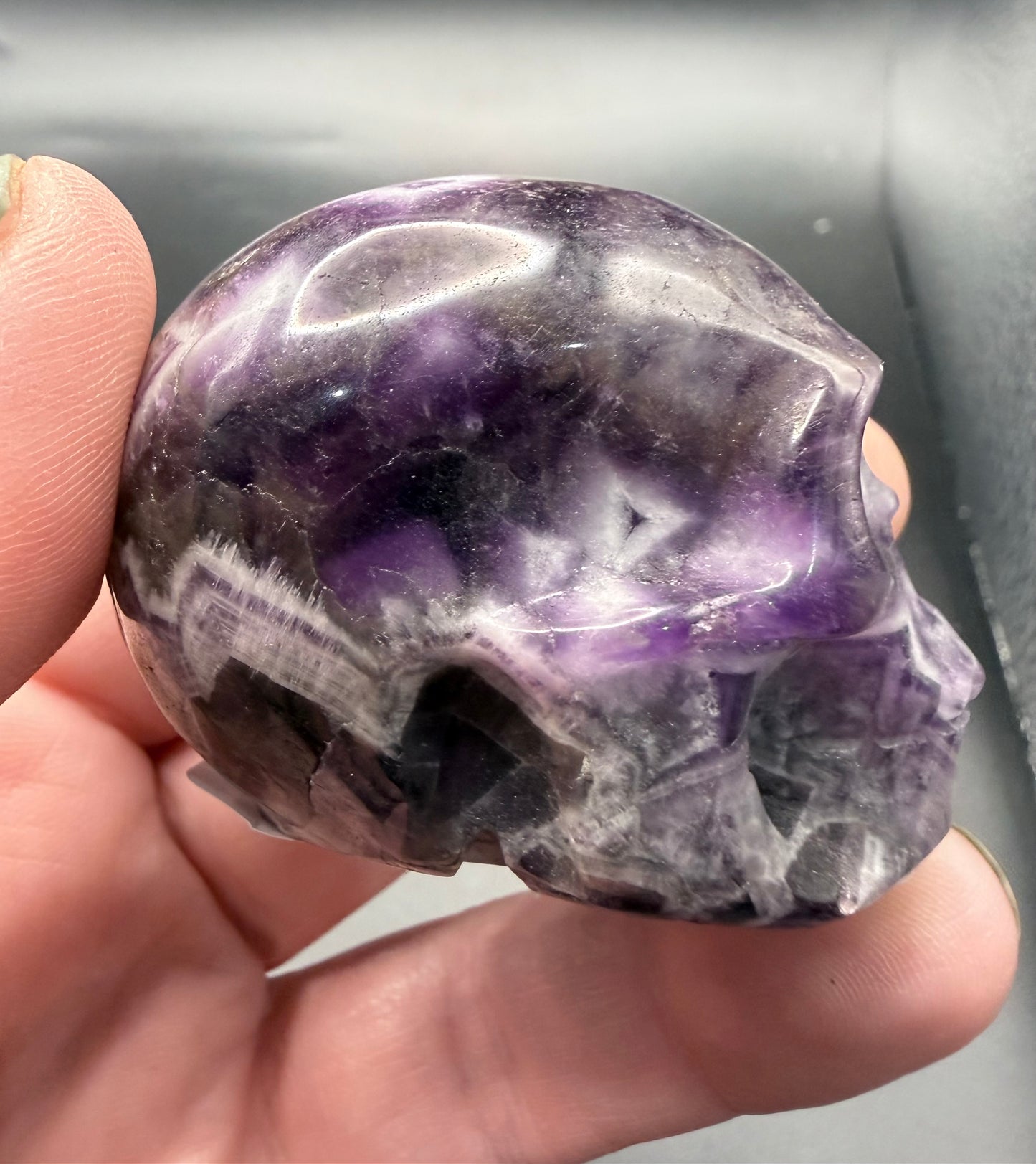 Dream Amethyst Skull Carving – 130g | 5.6 × 4.2cm