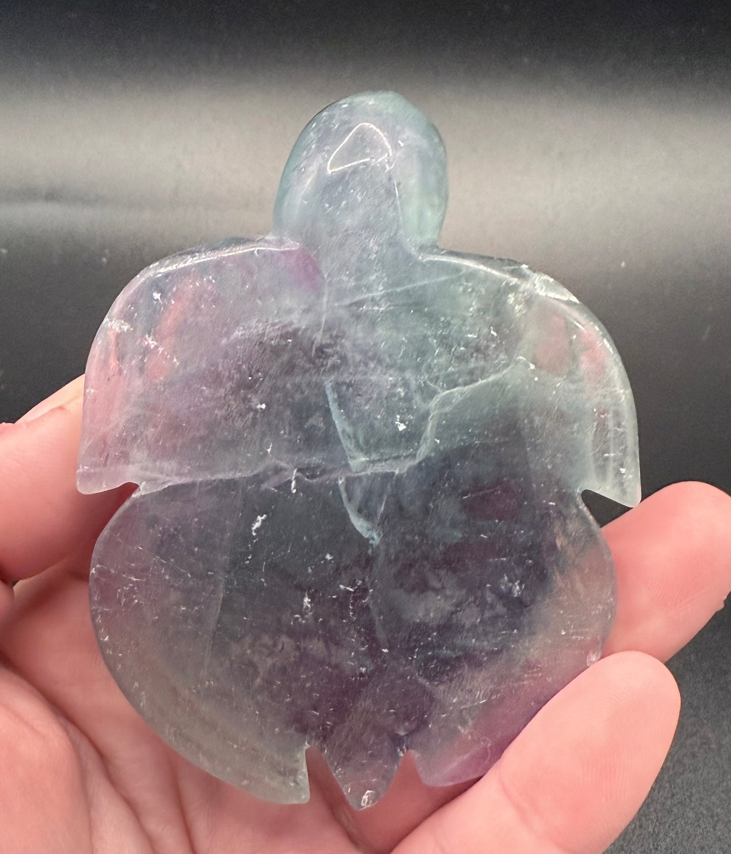 Aqua Fluorite Turtle Carving β 230g | 8.5 Γ 6.5cm