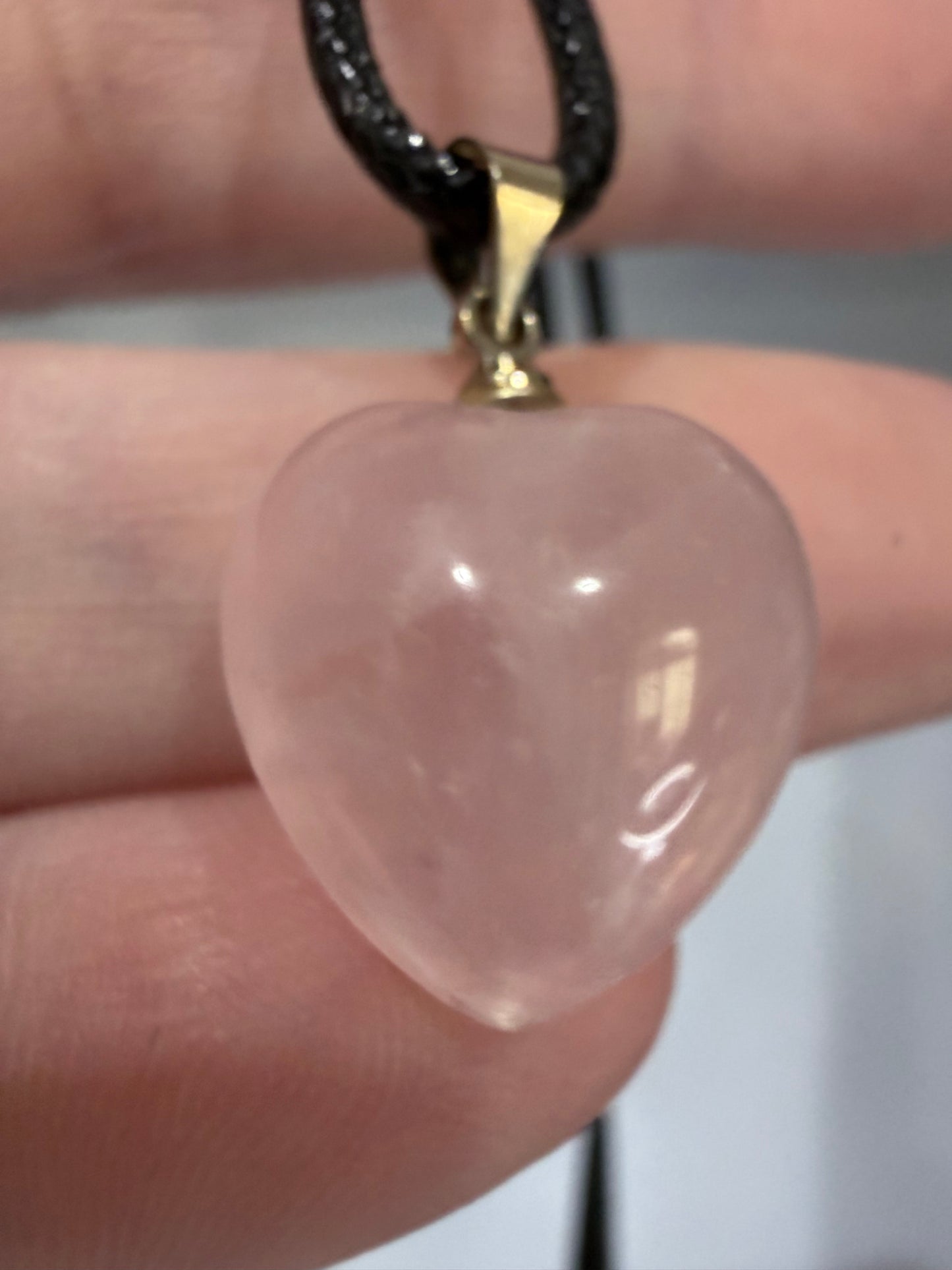 Rose Quartz Love Heart Pendant with 925 Silver Bail & Black Cord (1.7cm)
