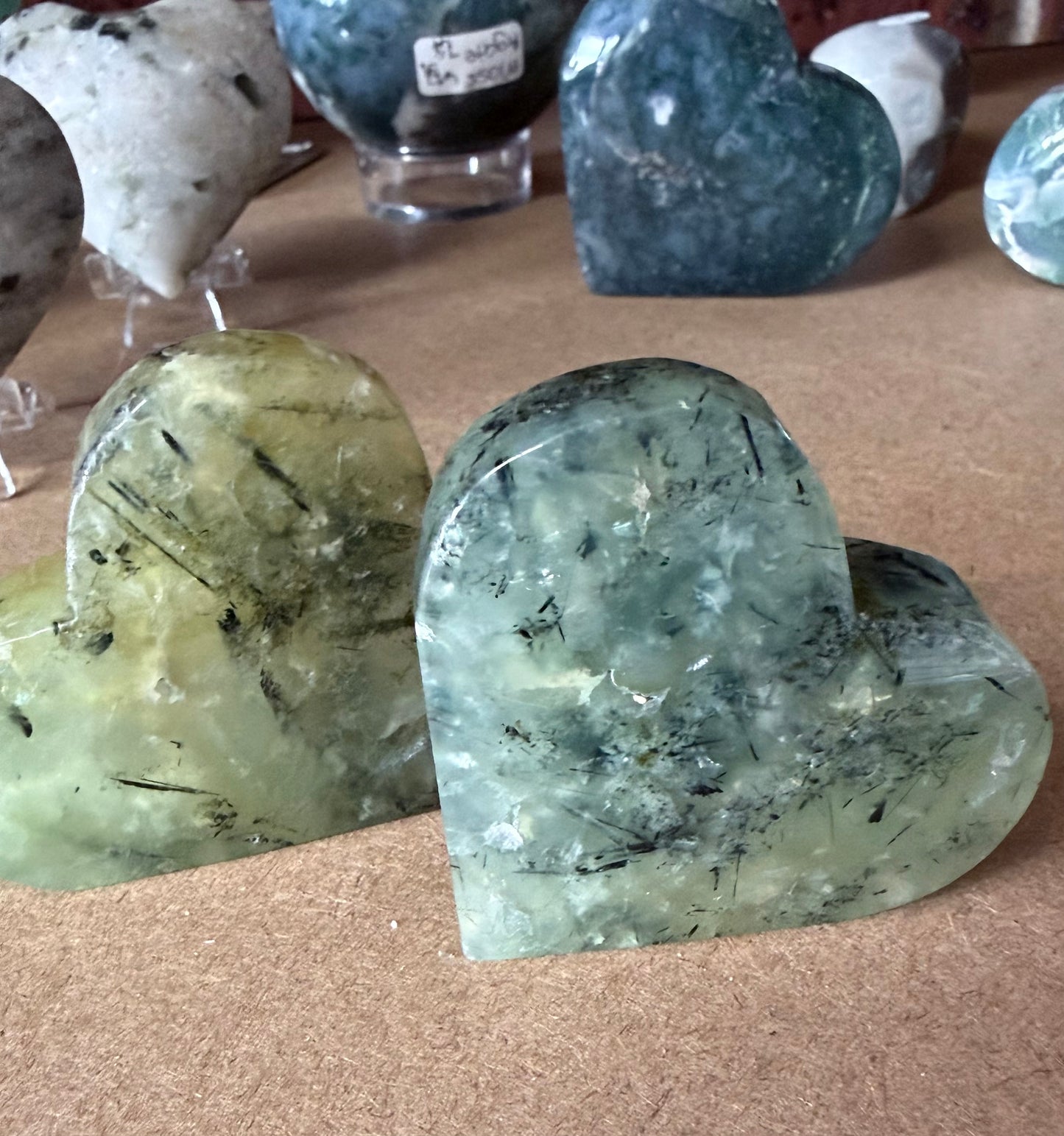 Prehnite with Black Tourmaline Heart
