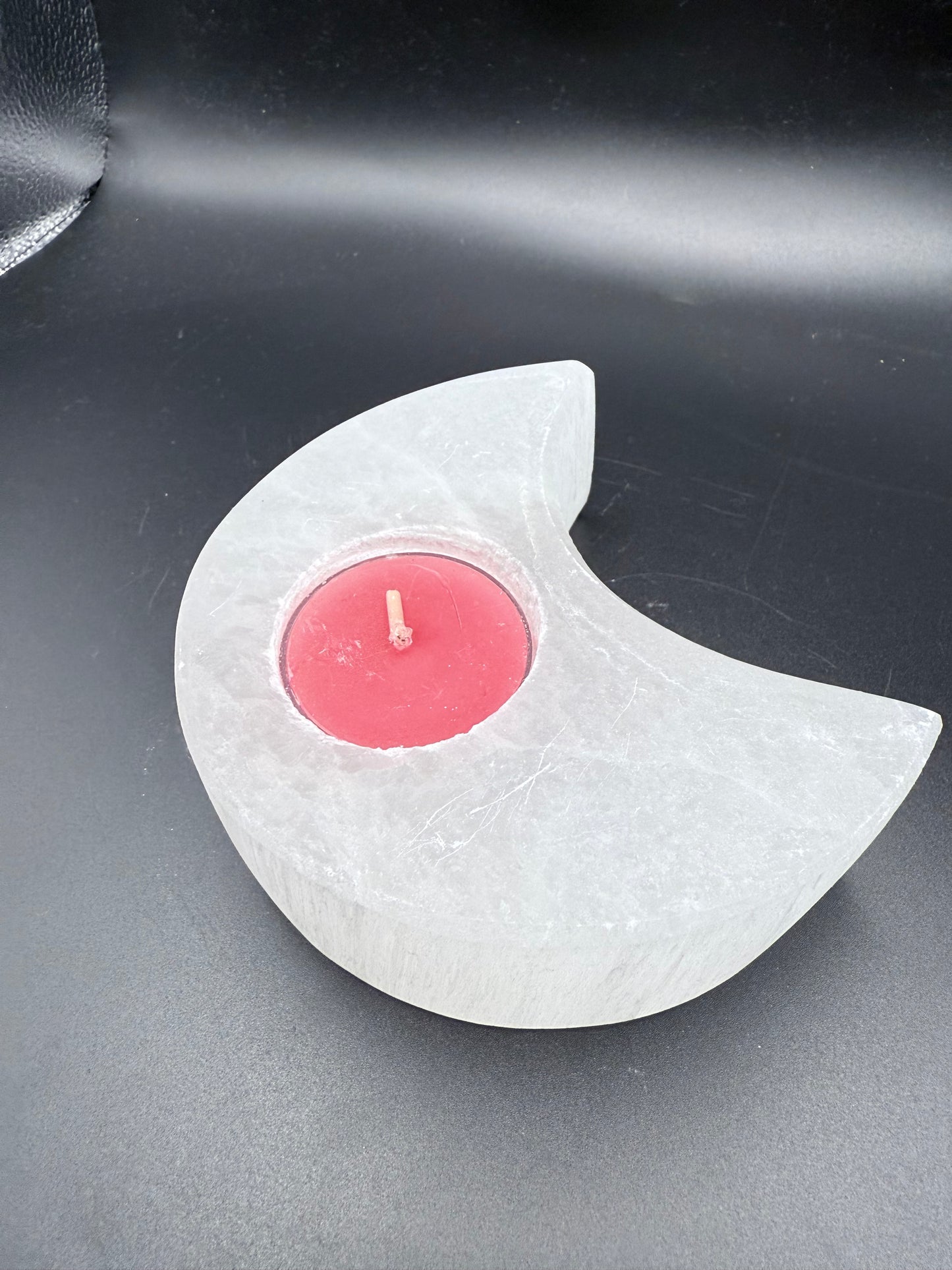 Selenite Moon Tealight Candle Holder