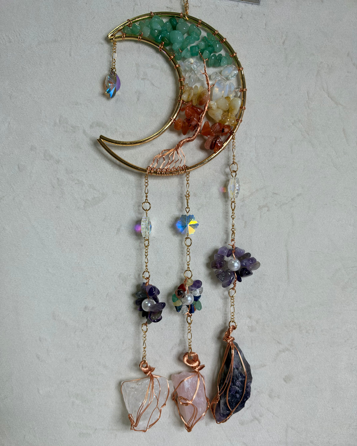 Crescent Moon Crystal Tree of Life Wall Hanging – 30 × 10cm