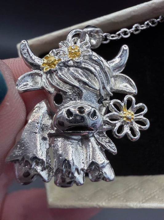 Silver-Plated Highland Cow Necklace