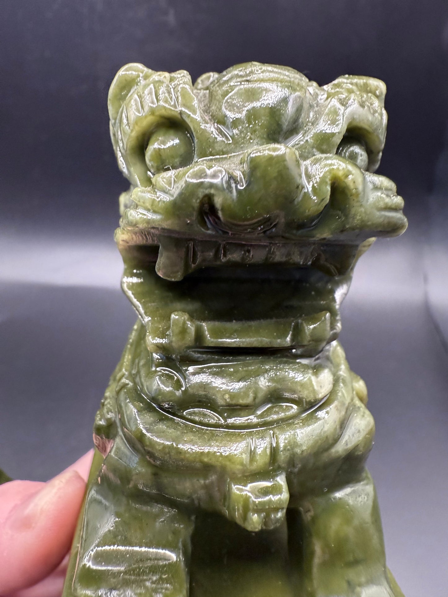 Serpentine (Green Jade) Foo Dogs โ Pair