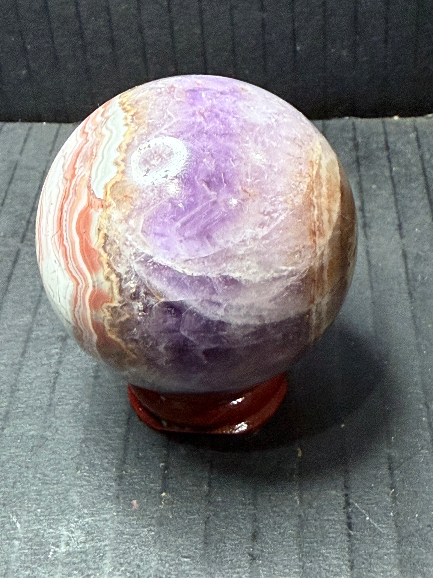 Amethyst with Crazy Lace Agate Sphere 5.3cm