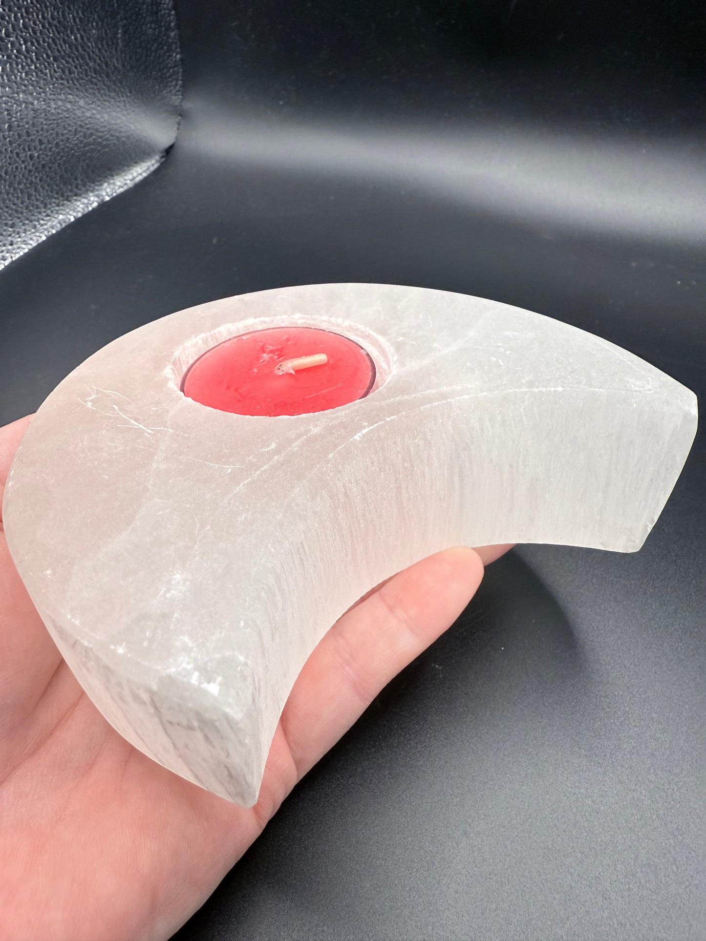 Selenite Moon Tealight Candle Holder