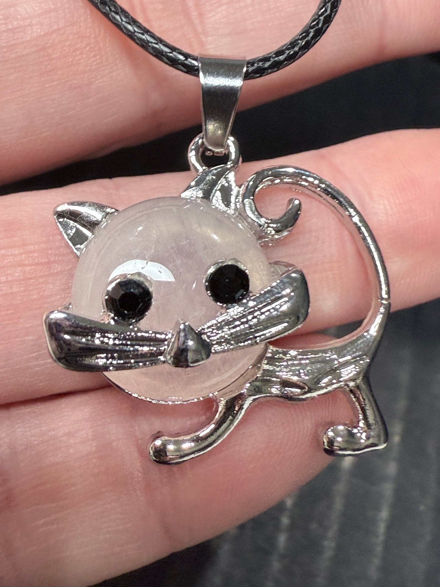 Cat pendant on Black Rope Necklace Chain