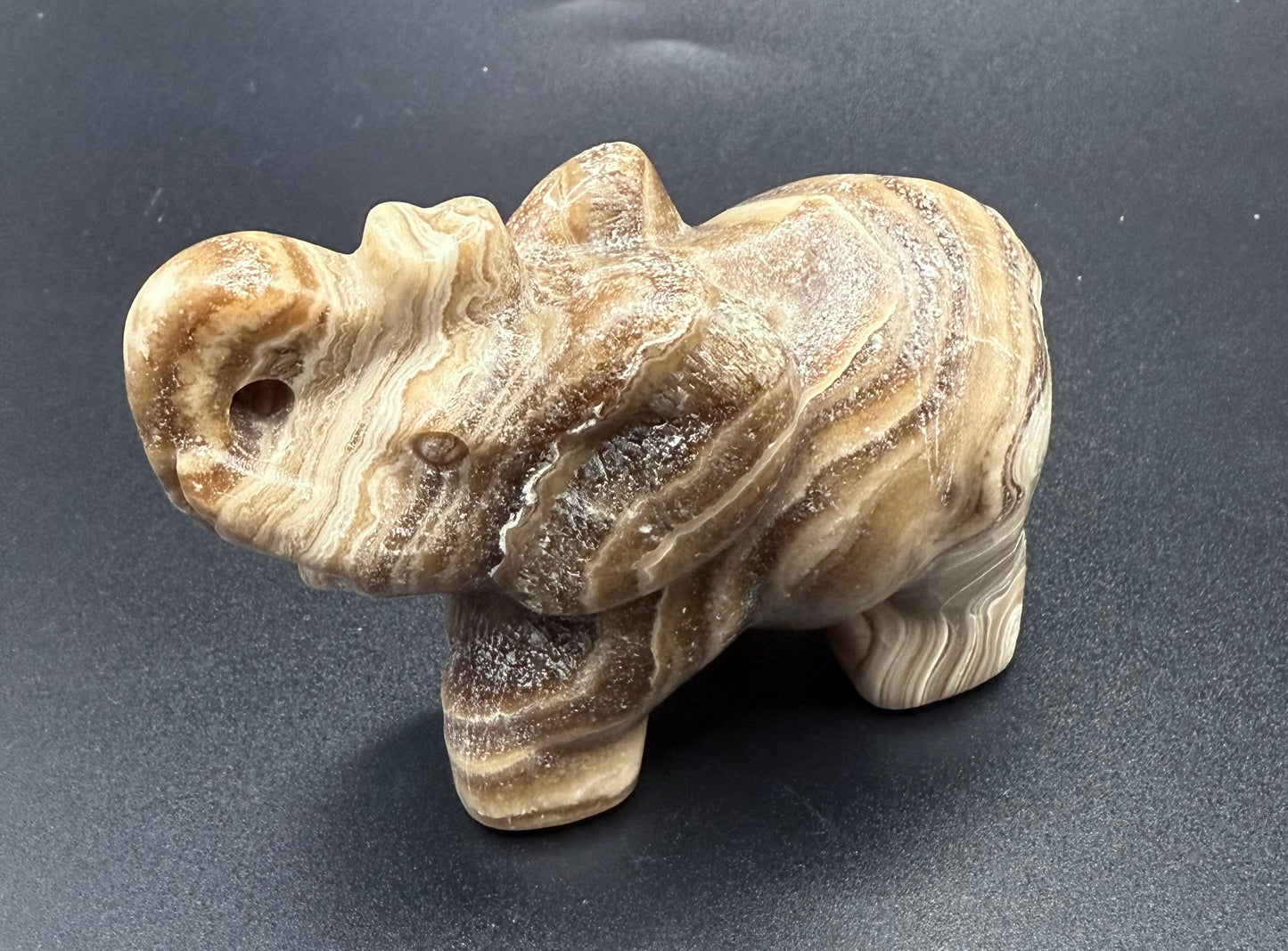 Chocolate Banded Calcite Elephant Carving