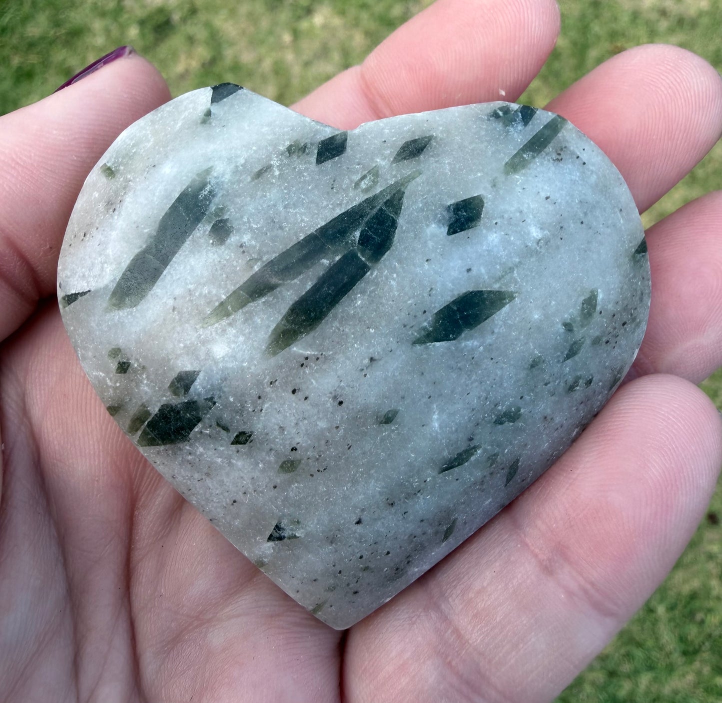 Green Tourmaline in Quartz Heart
