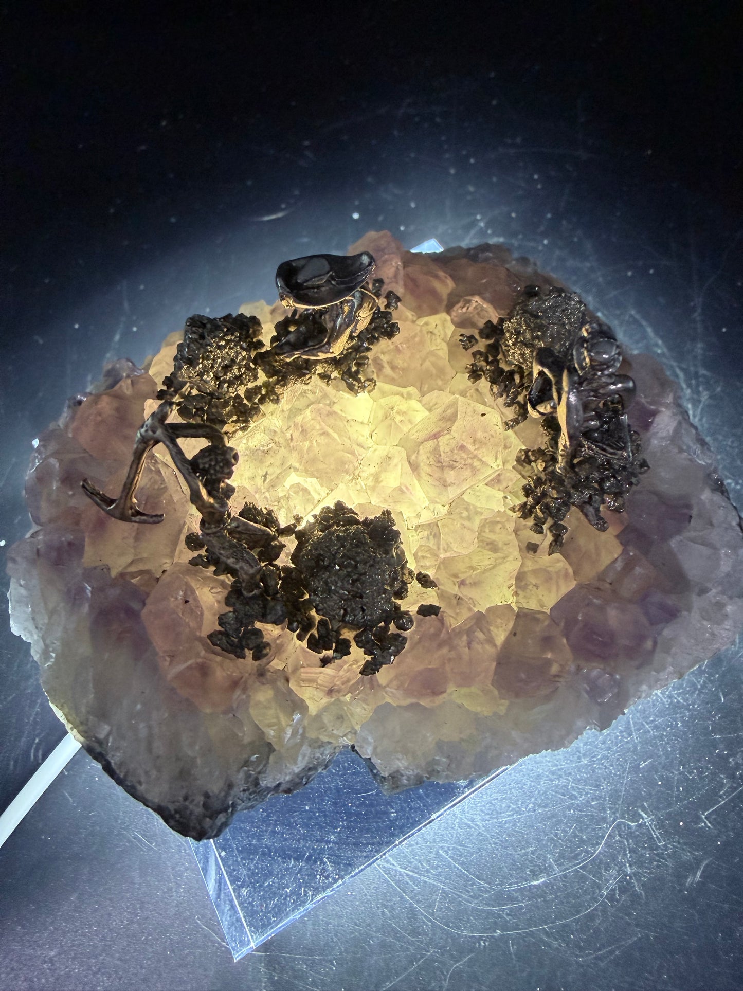 Amethyst Cluster with Pyrite Miner Figures – Collector Specimen Light Display