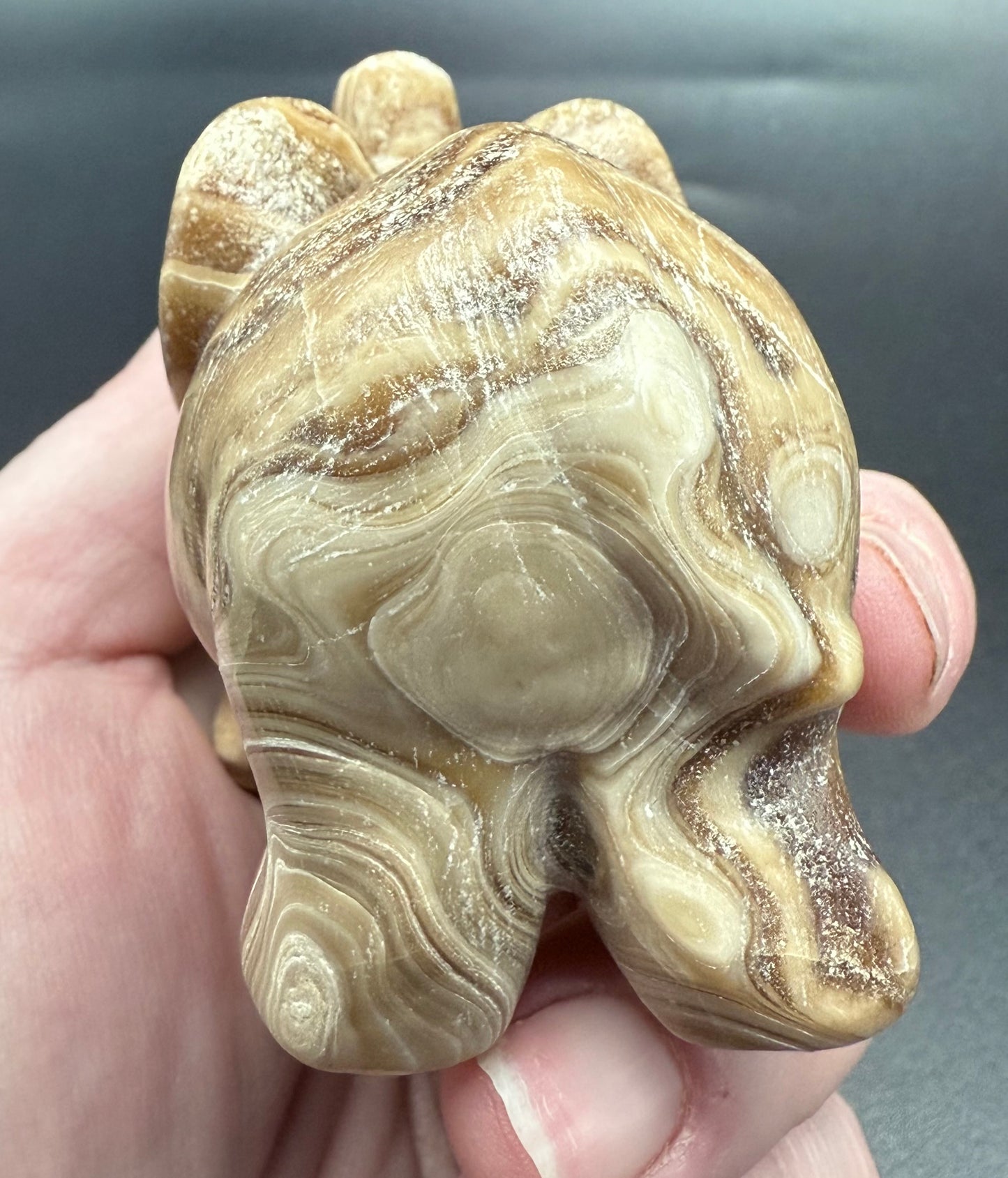 Chocolate Banded Calcite Elephant Carving